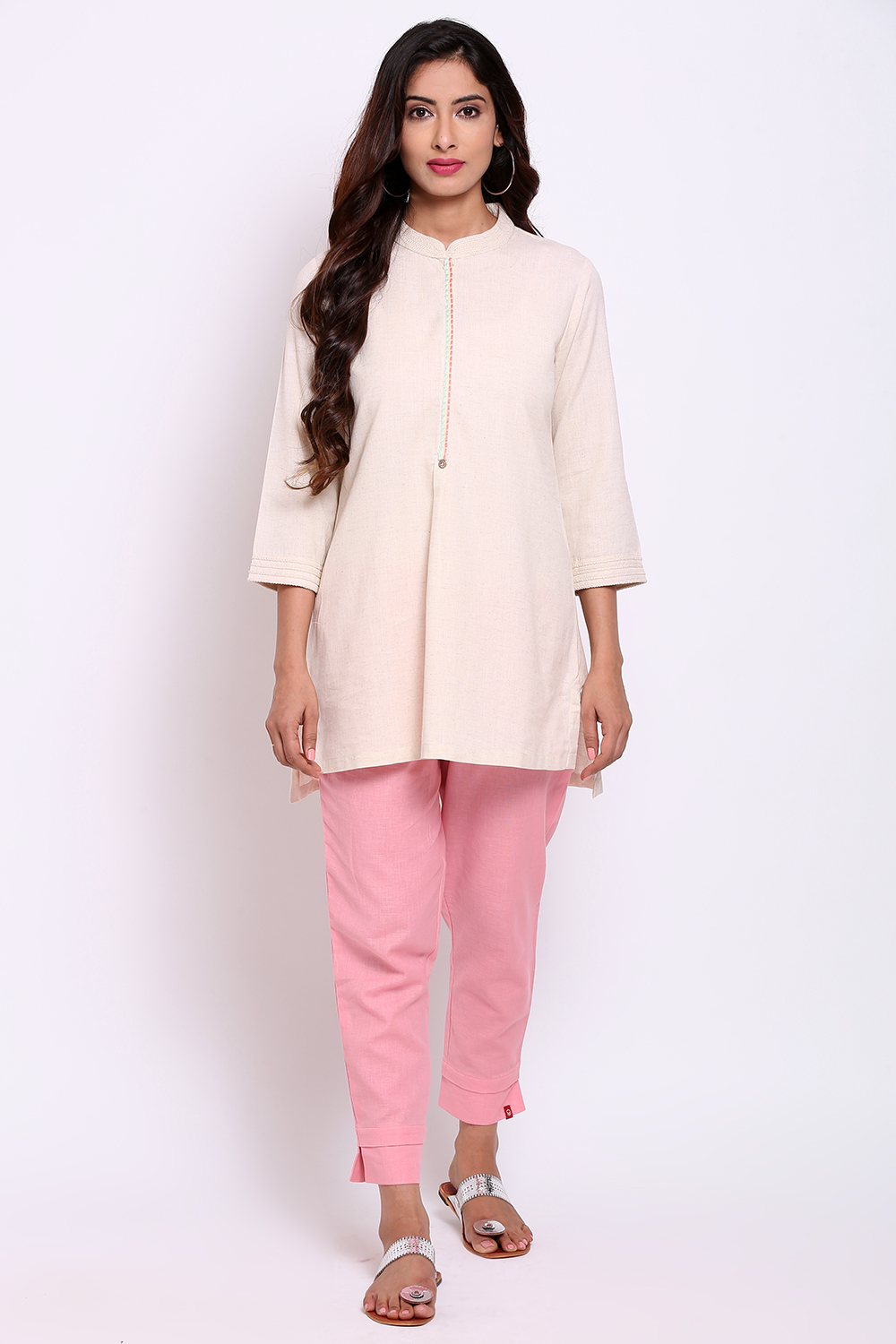 Natural Cotton Flax Straight Solid Kurti image number 4
