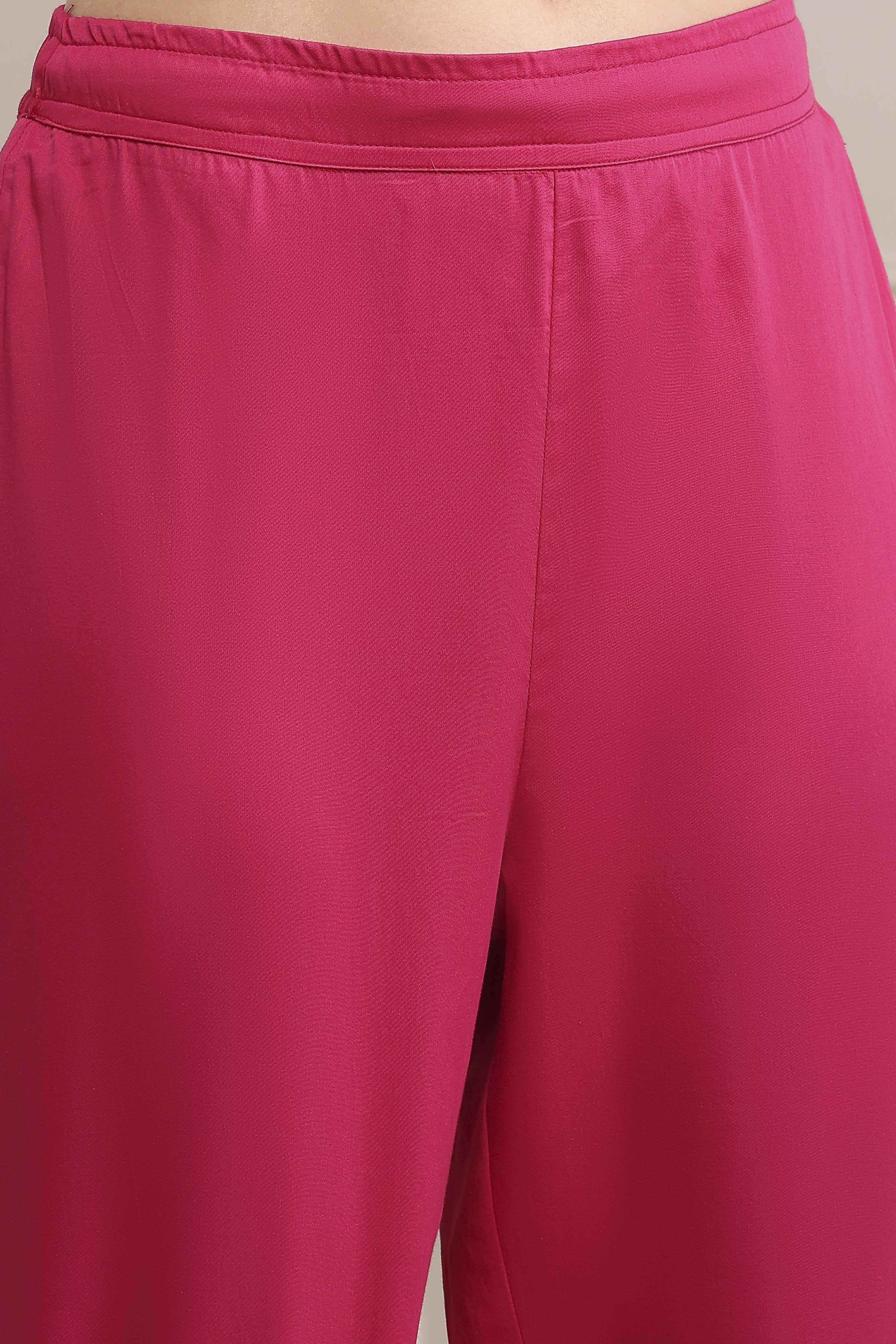 Fuchsia Cotton Straight Kurta Pants Suit Set image number 2