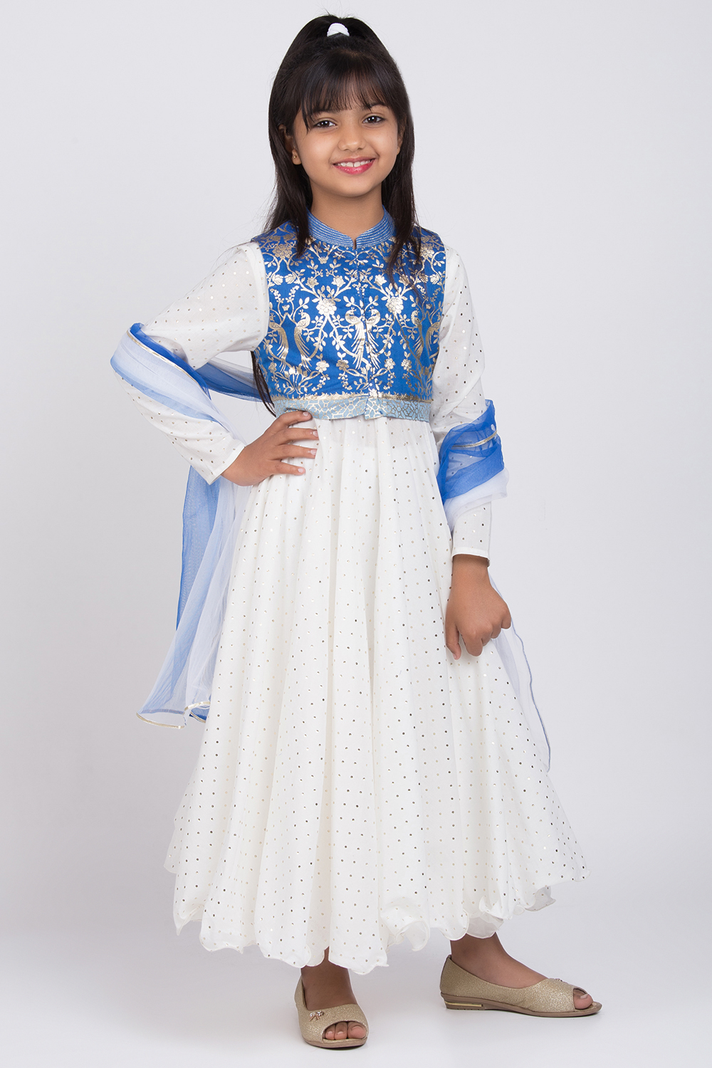 Off White Cotton Anarkali Kurta Churidar Suit Set image number 5