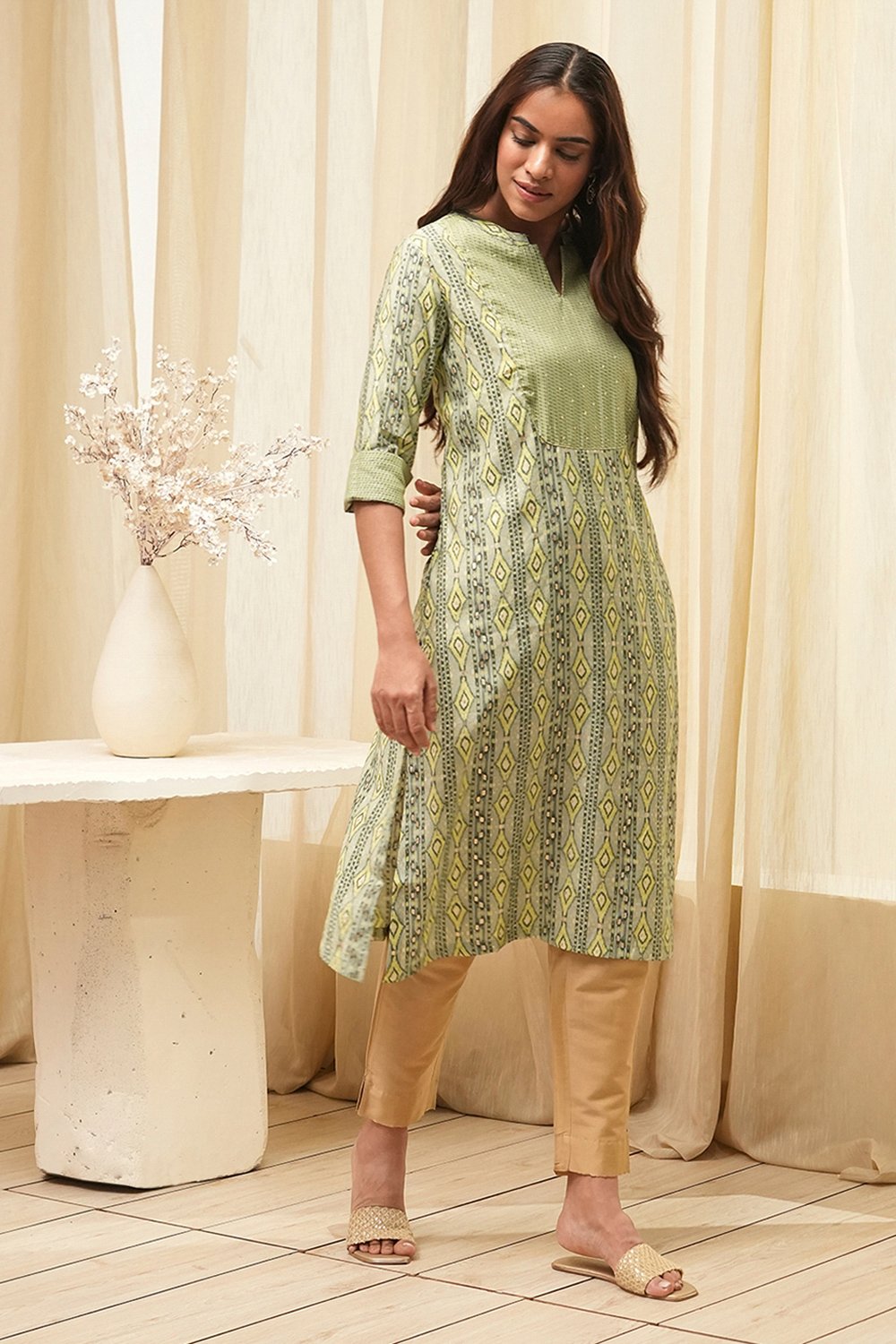Green Poly Viscose Straight Printed Kurta image number 4