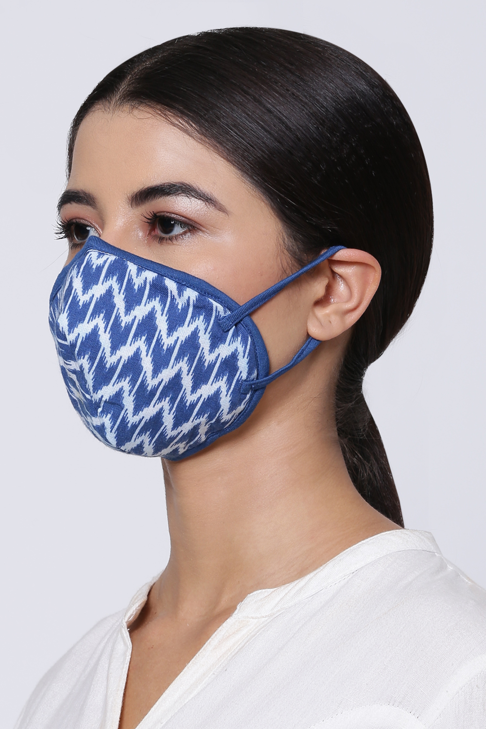 Blue Printed Cotton Printed Face Mask image number 1