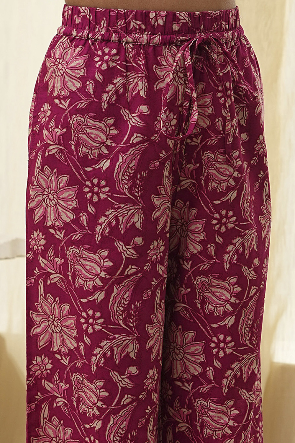 Plum Red Cotton Printed Kurta Set image number 2