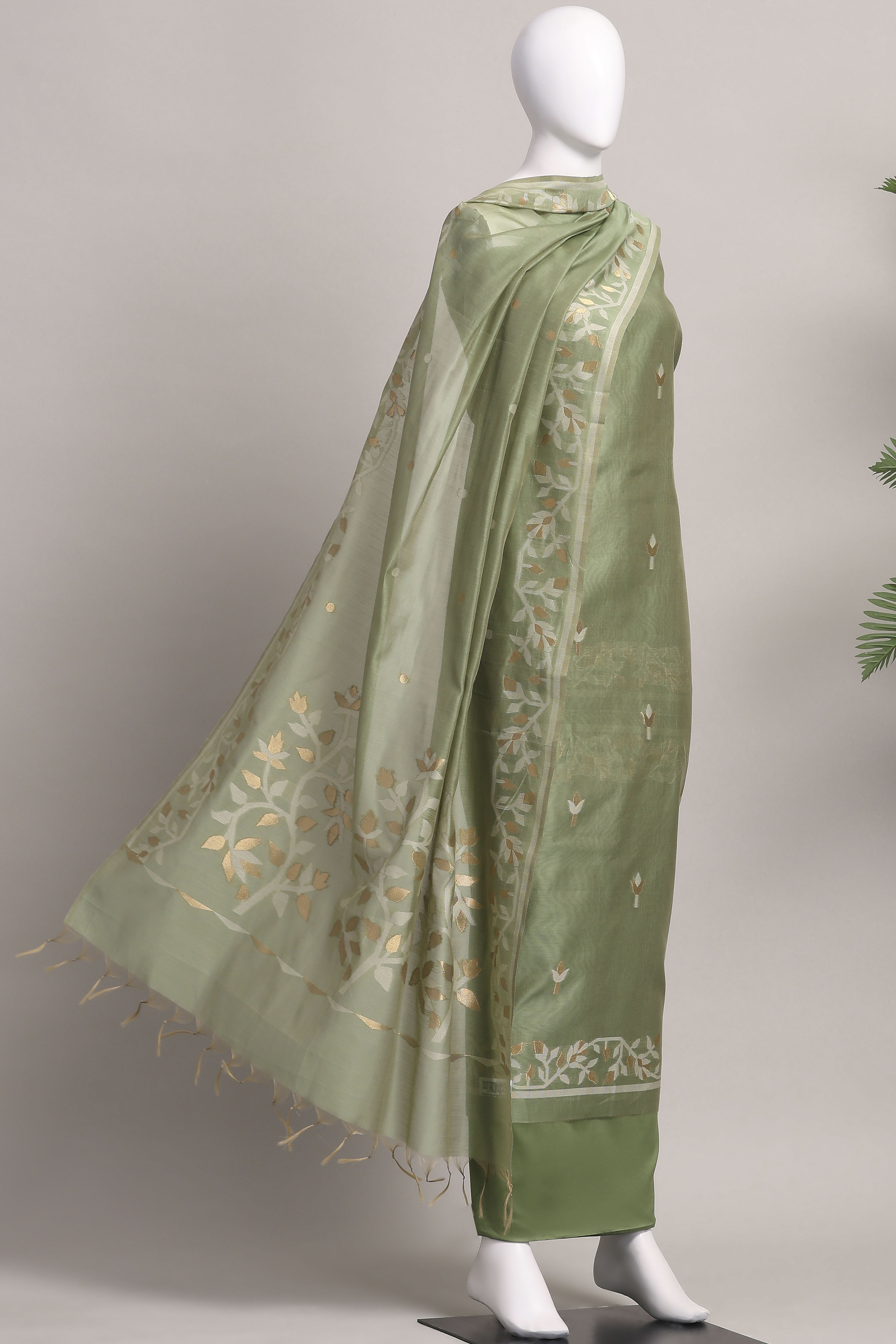 Rust Cotton Jamdani Unstitched Suit Set image number 4