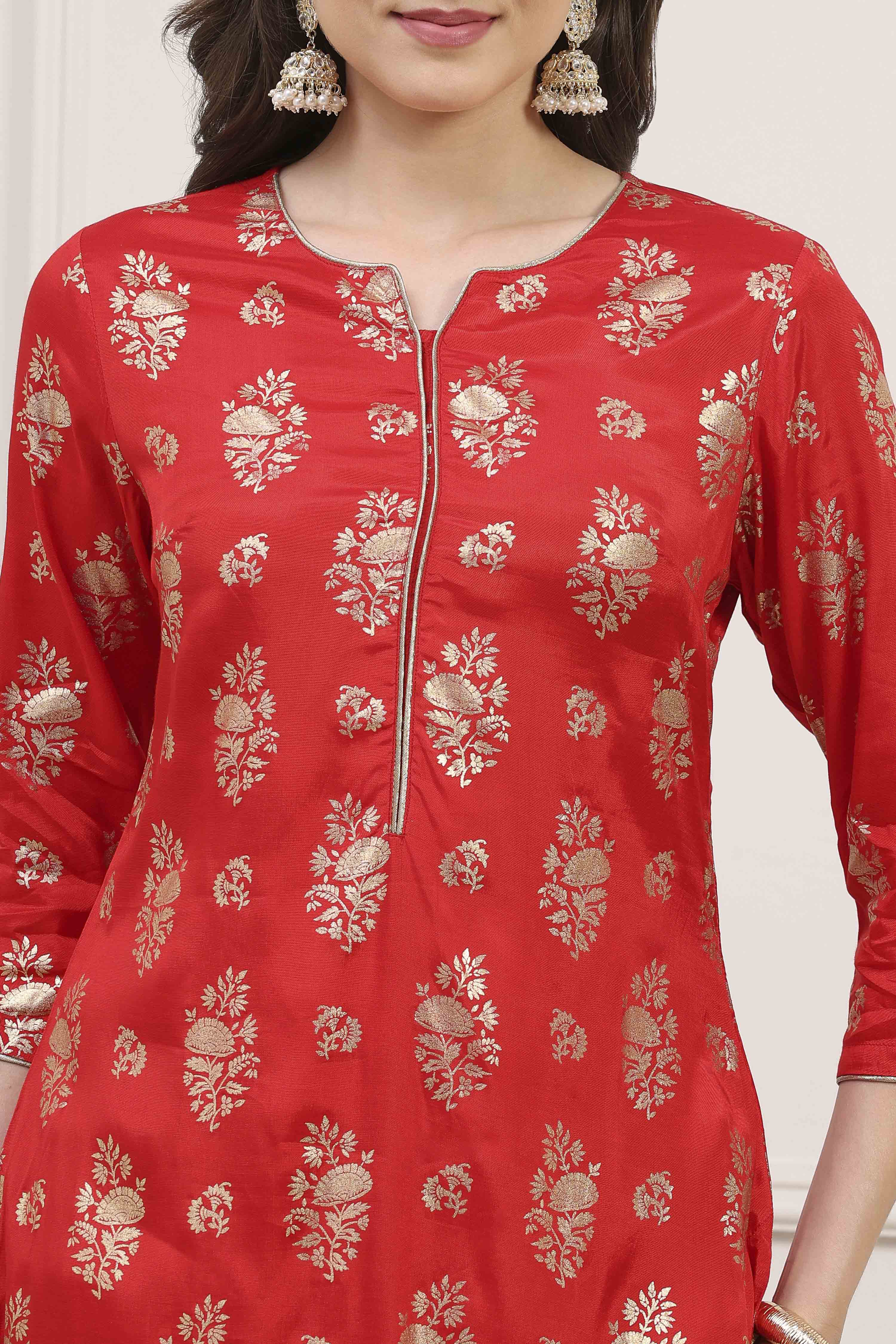 Red Viscose Rayon Printed Straight Kurta image number 1