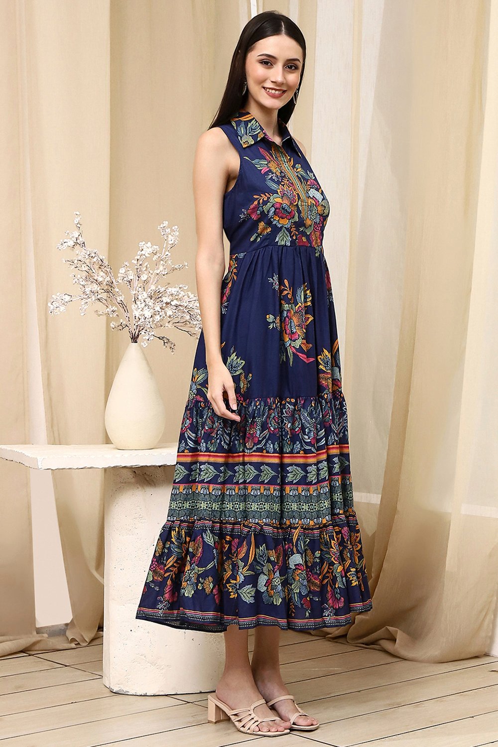 Indigo Cotton Tiered Dress image number 4