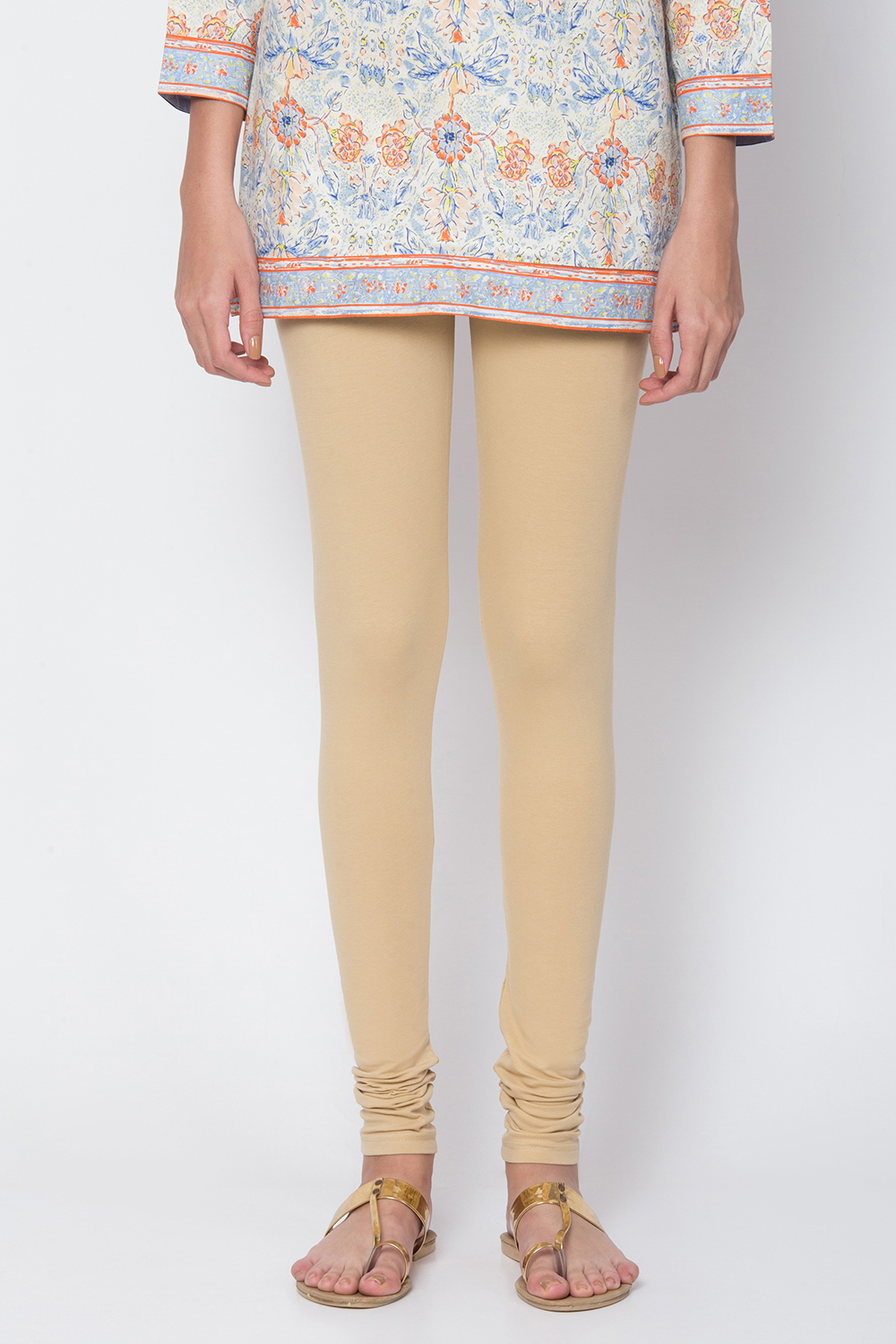 White Cotton Blend Dyed Churidar image number 1