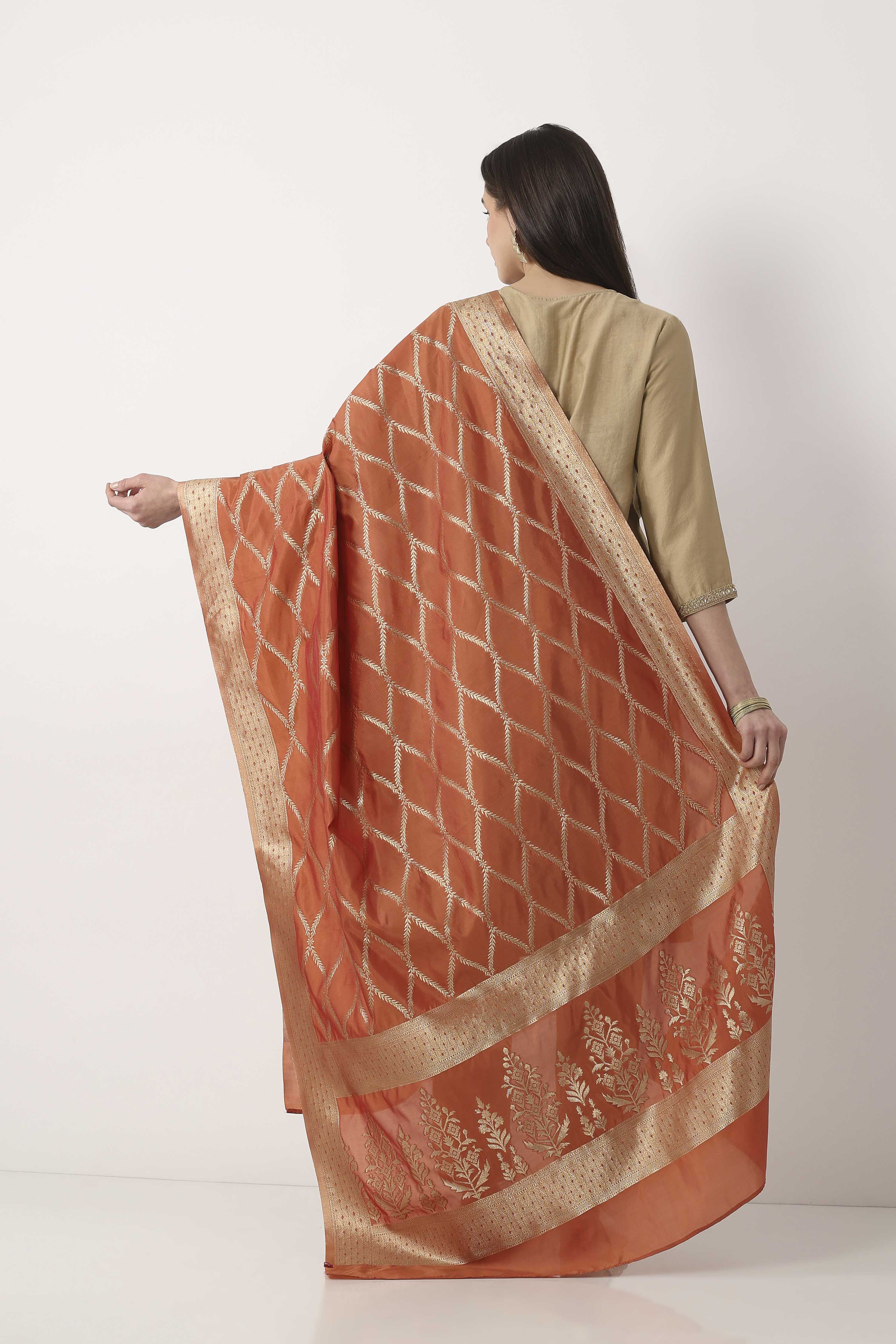 Rust Art Silk Dupatta image number 2