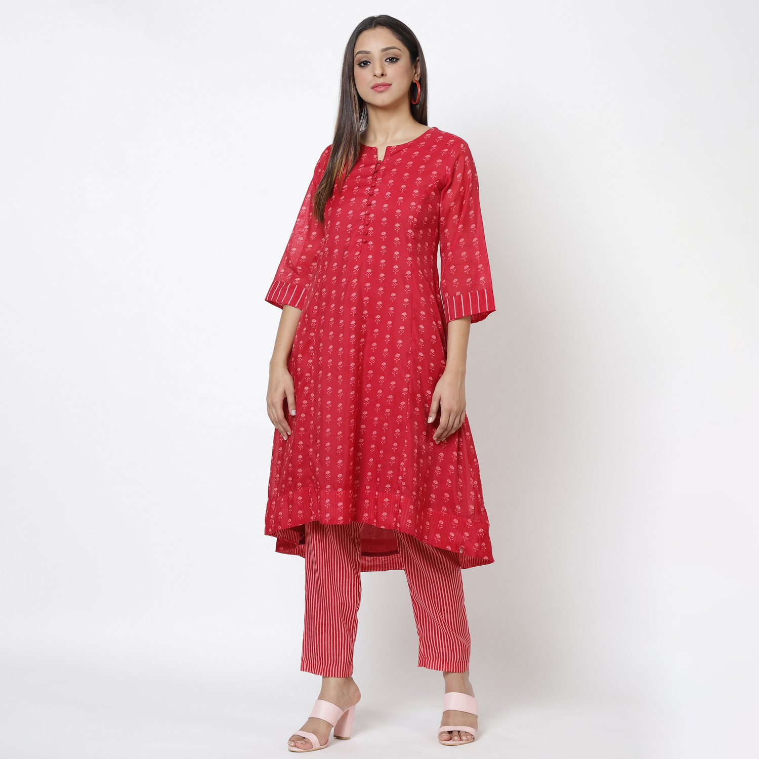 Green Art Silk A Line Kurta Pants Set image number 0