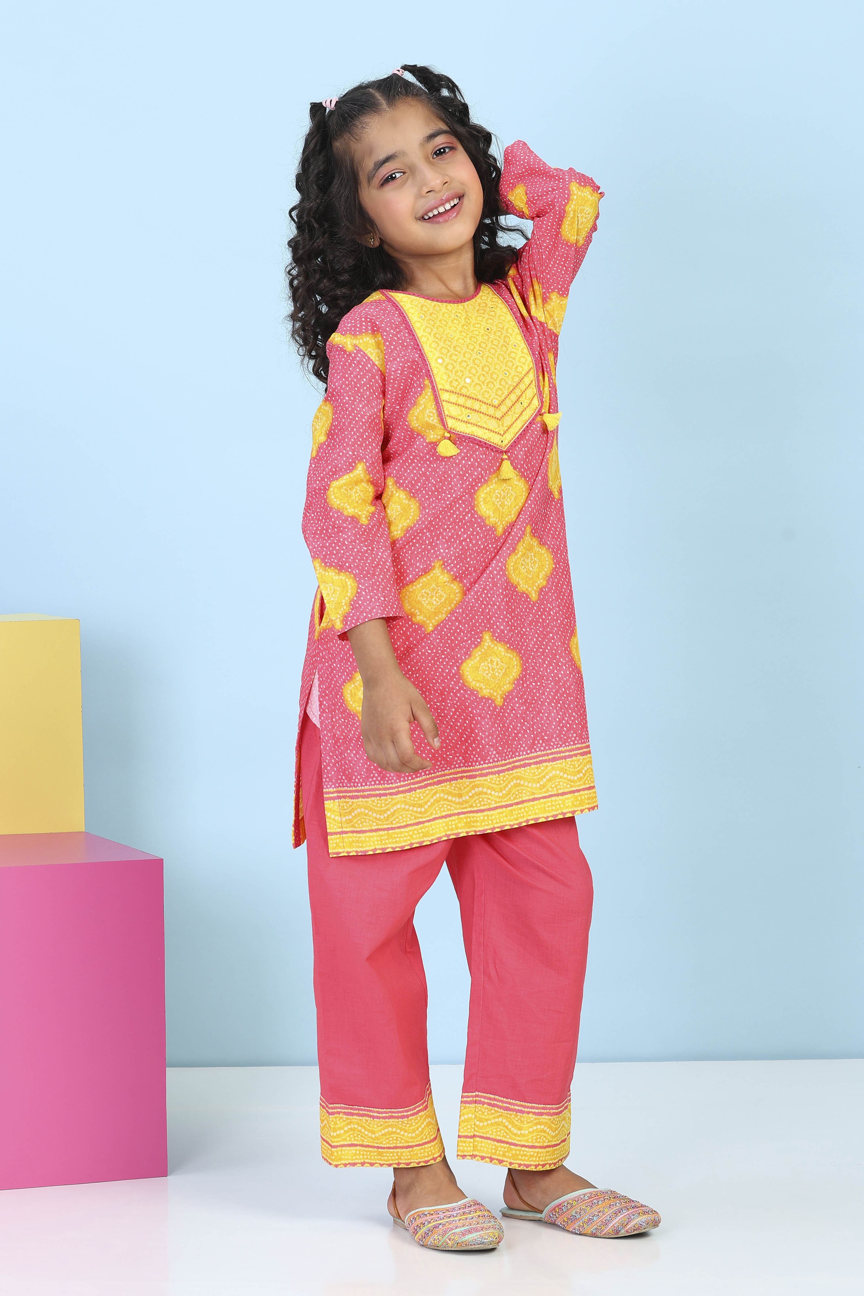 Pink Cotton Printed Straight Suit Set image number 4