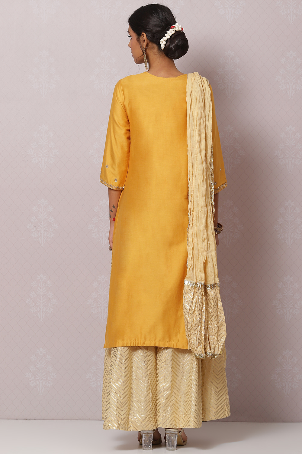 Fuchsia Cotton Silk Straight Kurta Sharara Suit Set image number 4
