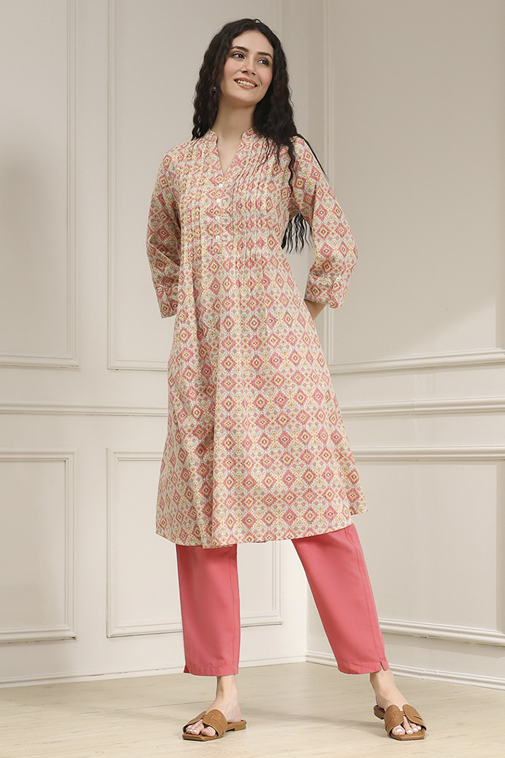 Blue Cotton Printed A-Line Kurta image number 5