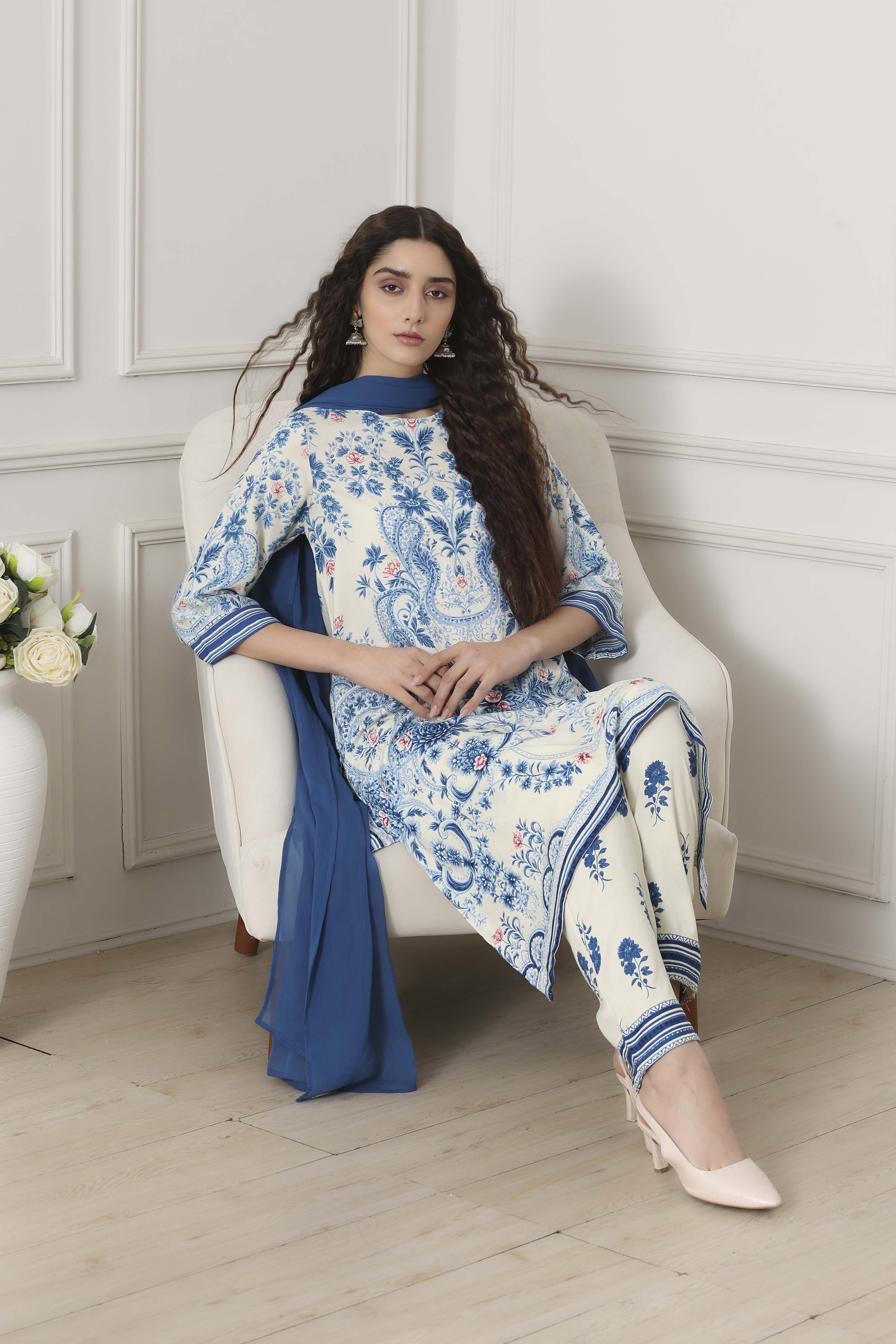 Blue Viscose Rayon Straight Suit Set image number 0