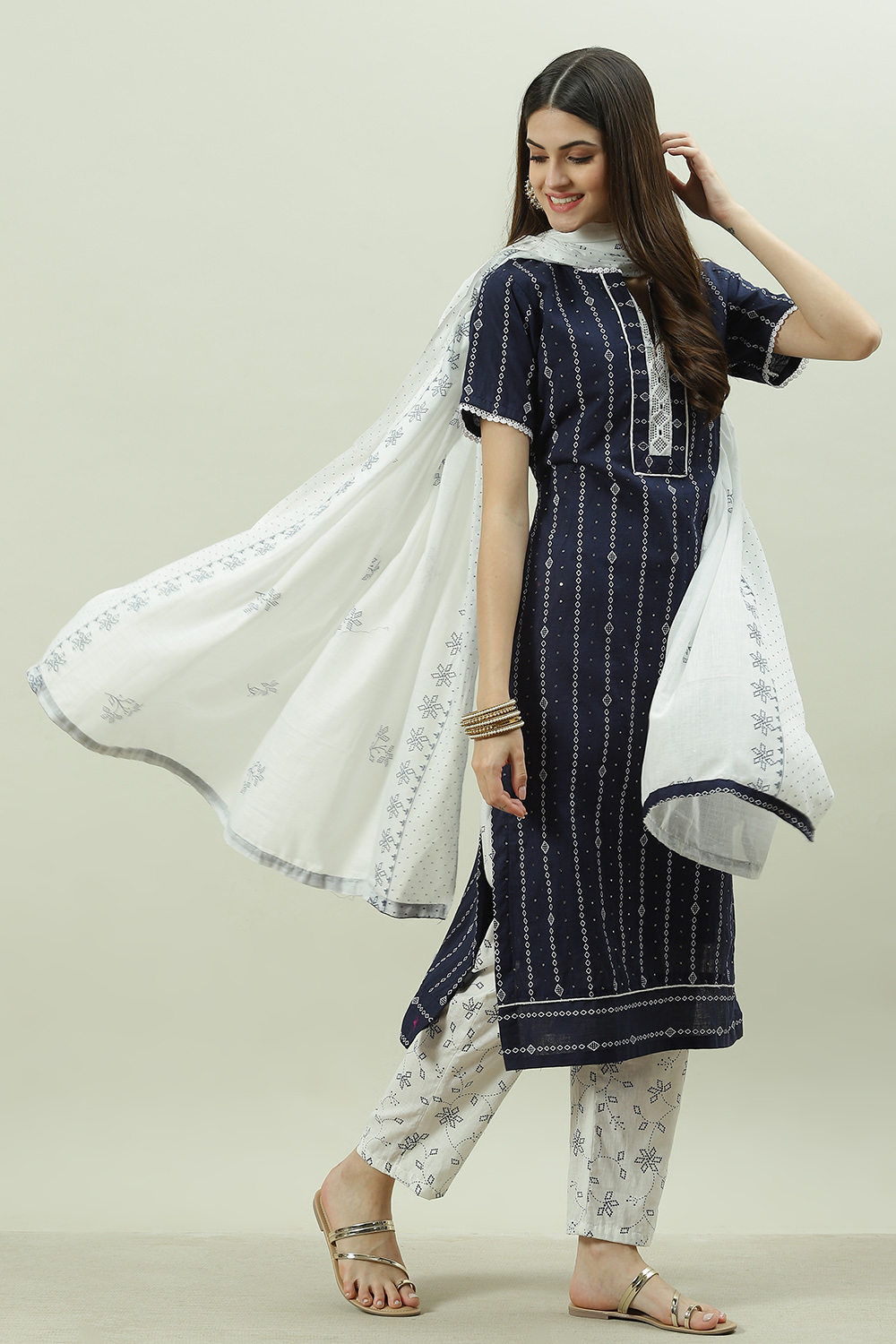 Blue Cotton Power Loom Unstitched Suit Set image number 0