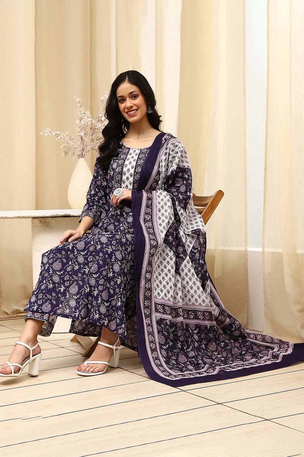 Assorted Cotton Hand Block Print Unstitched Suit Set image number 1