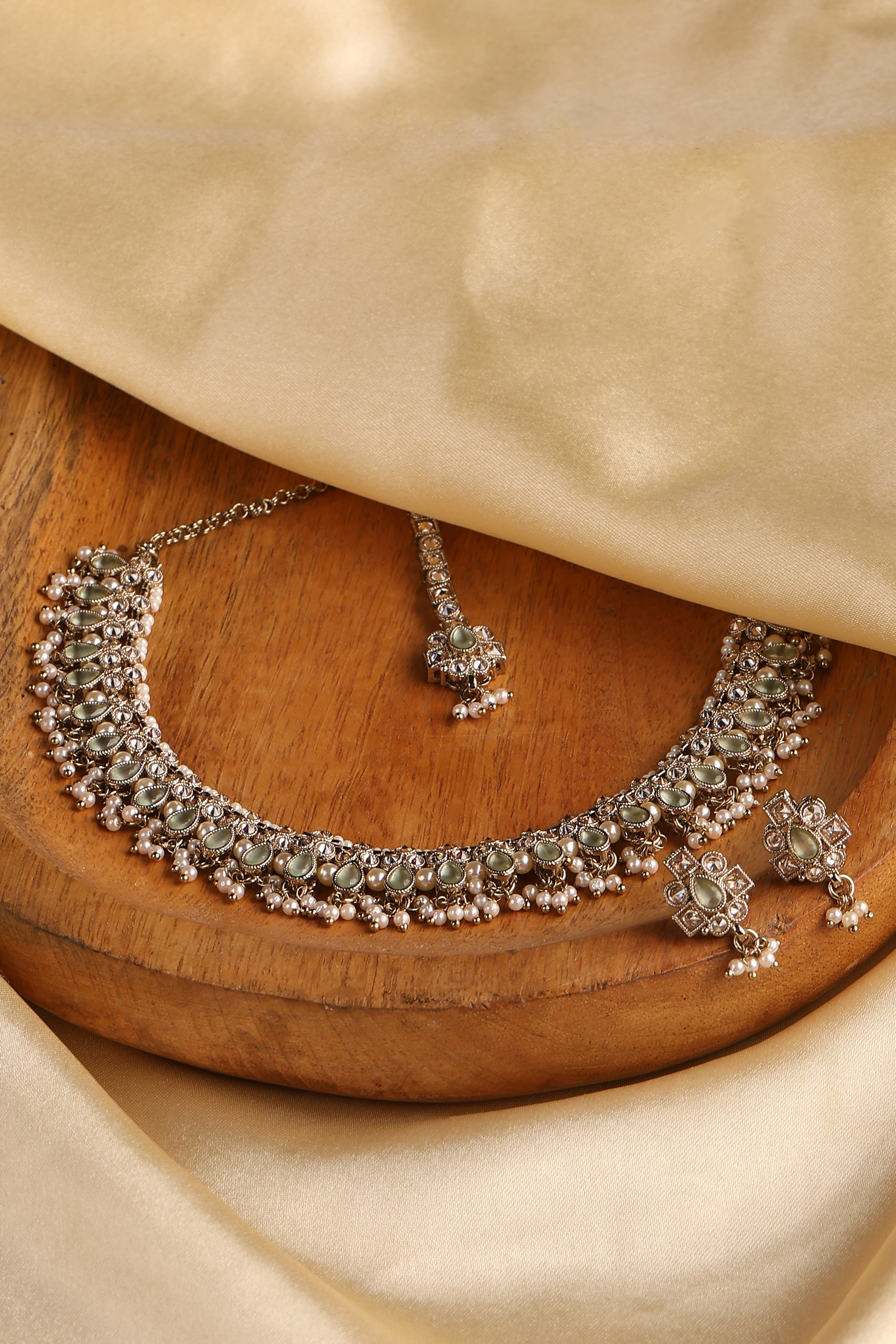 Mint Green Alloy Necklace Set image number 4