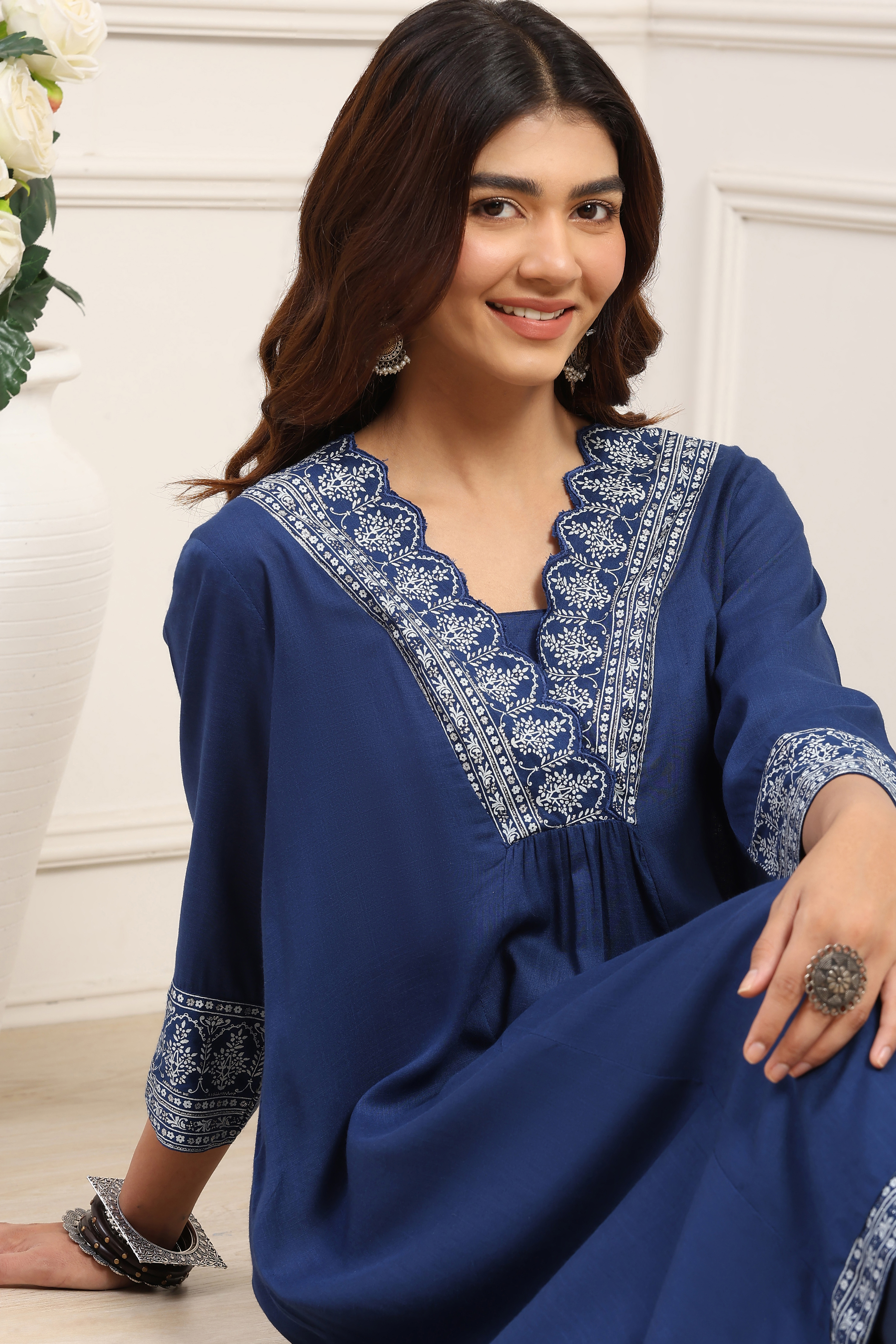 Indigo Viscose Rayon A-Line Kurta image number 6