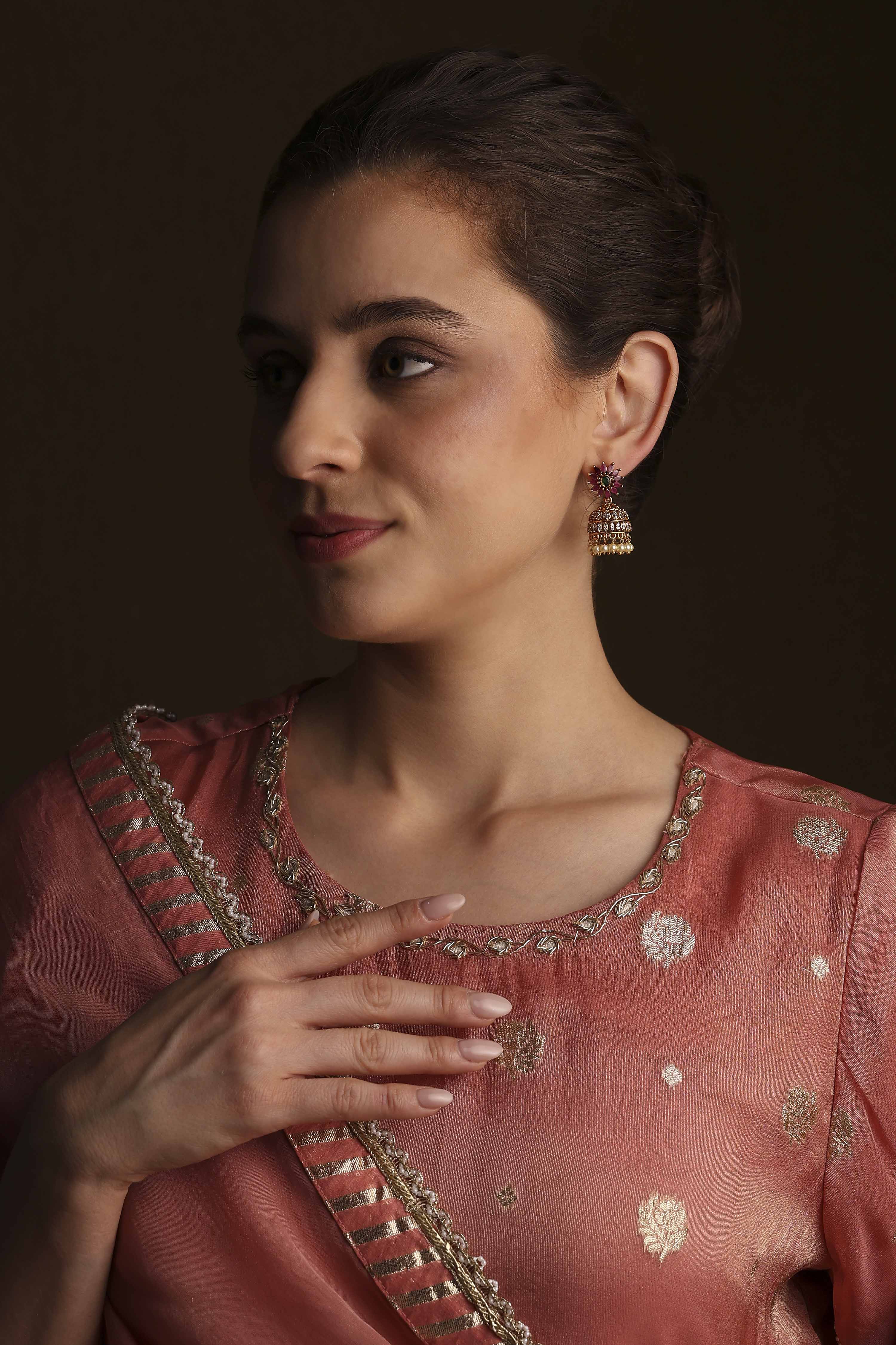 Pink Brass Jhumka image number 3