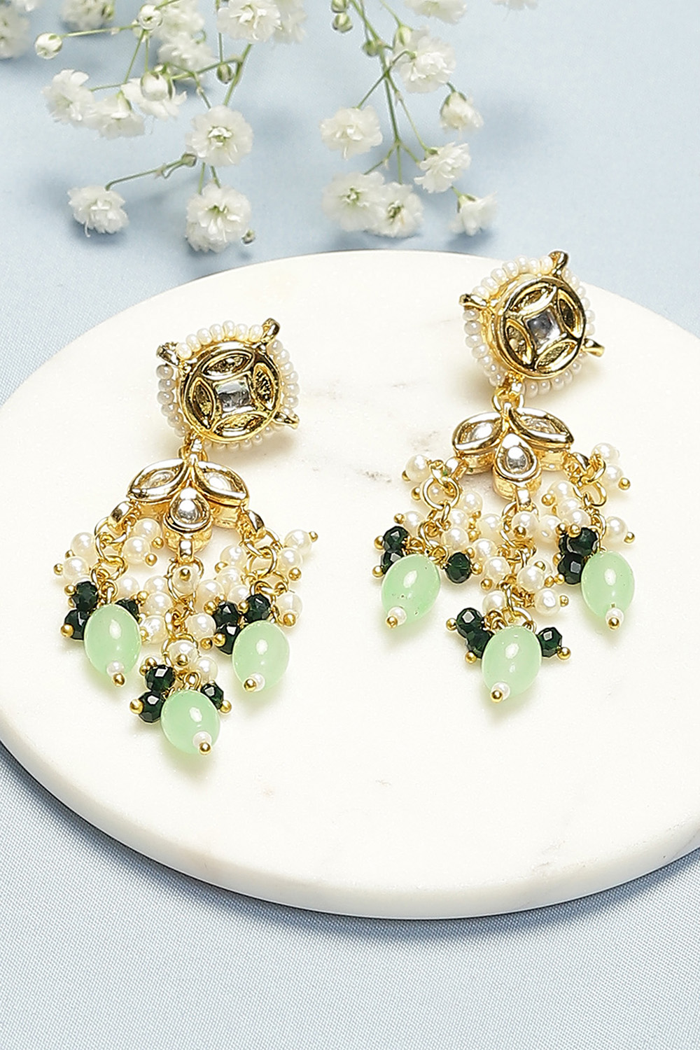 Mint Green Kundan Earrings image number 0
