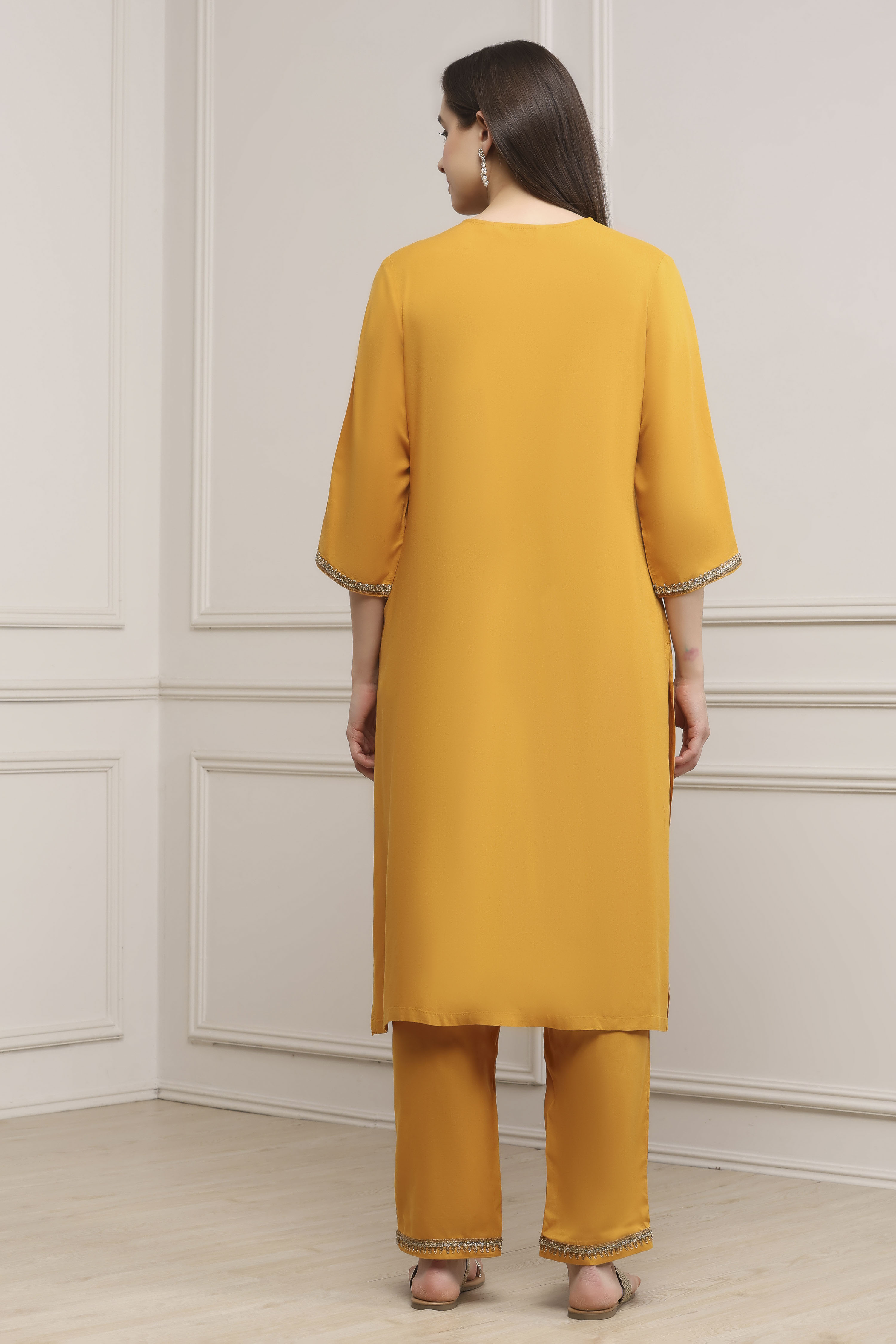 Yellow Viscose Rayon Straight Suit Set image number 4