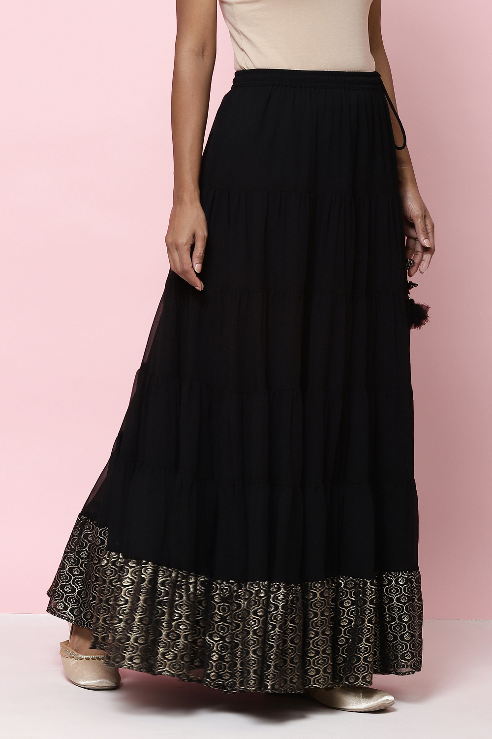 Black Flared Art Silk Skirts image number 4
