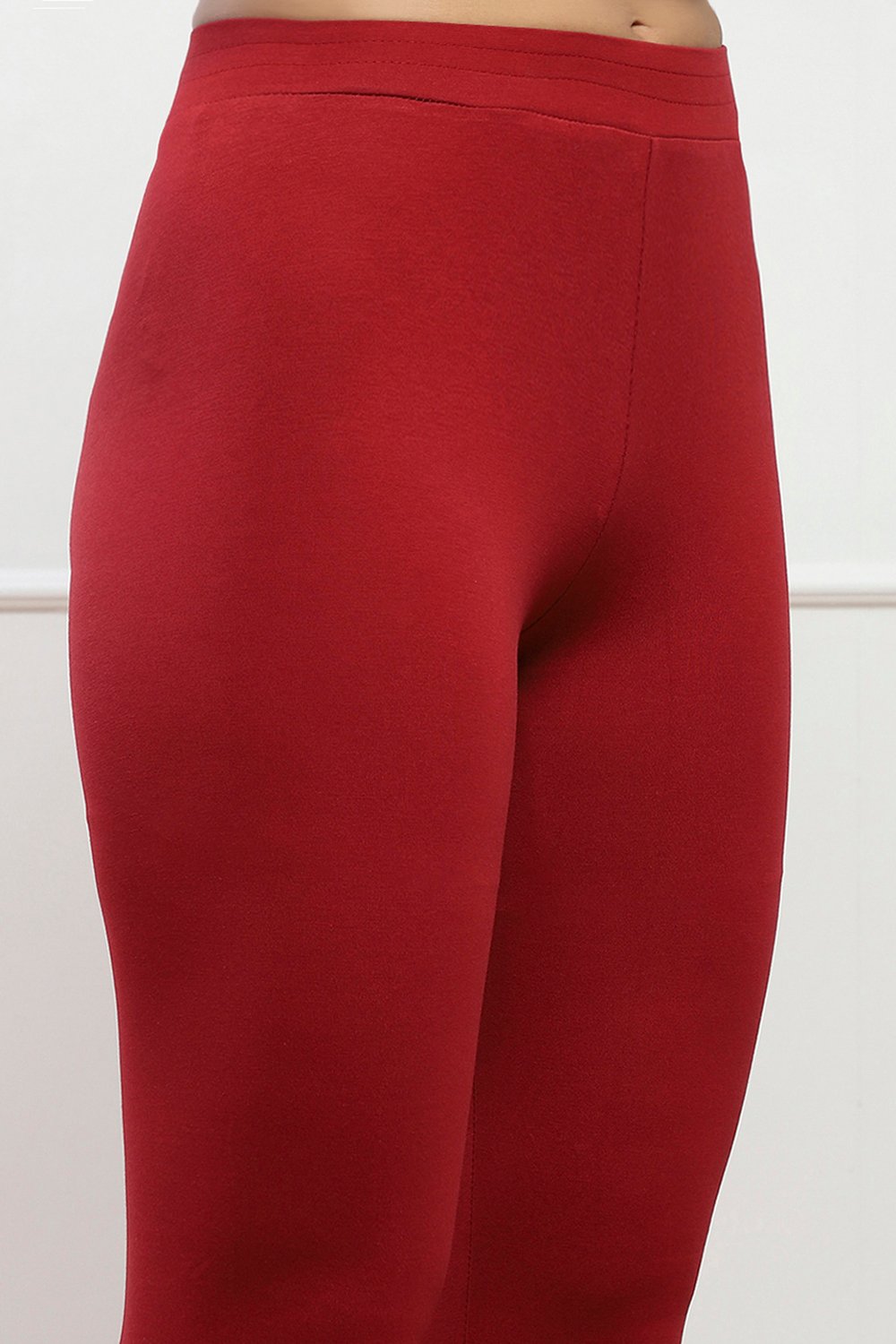 Off White Cotton Lycra Leggings image number 1