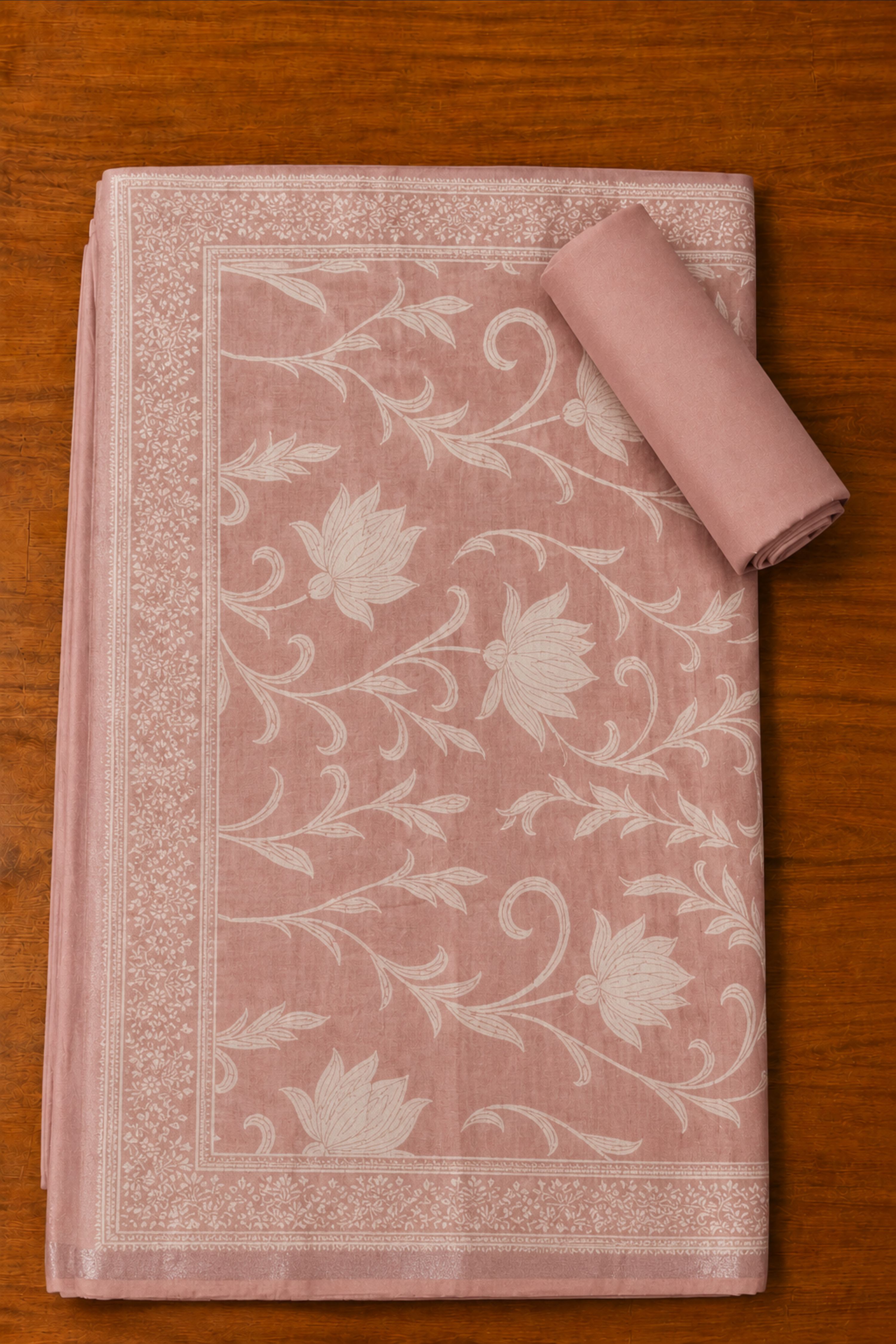 Peach Linen Modern Print Unstitched Suit Set image number 3