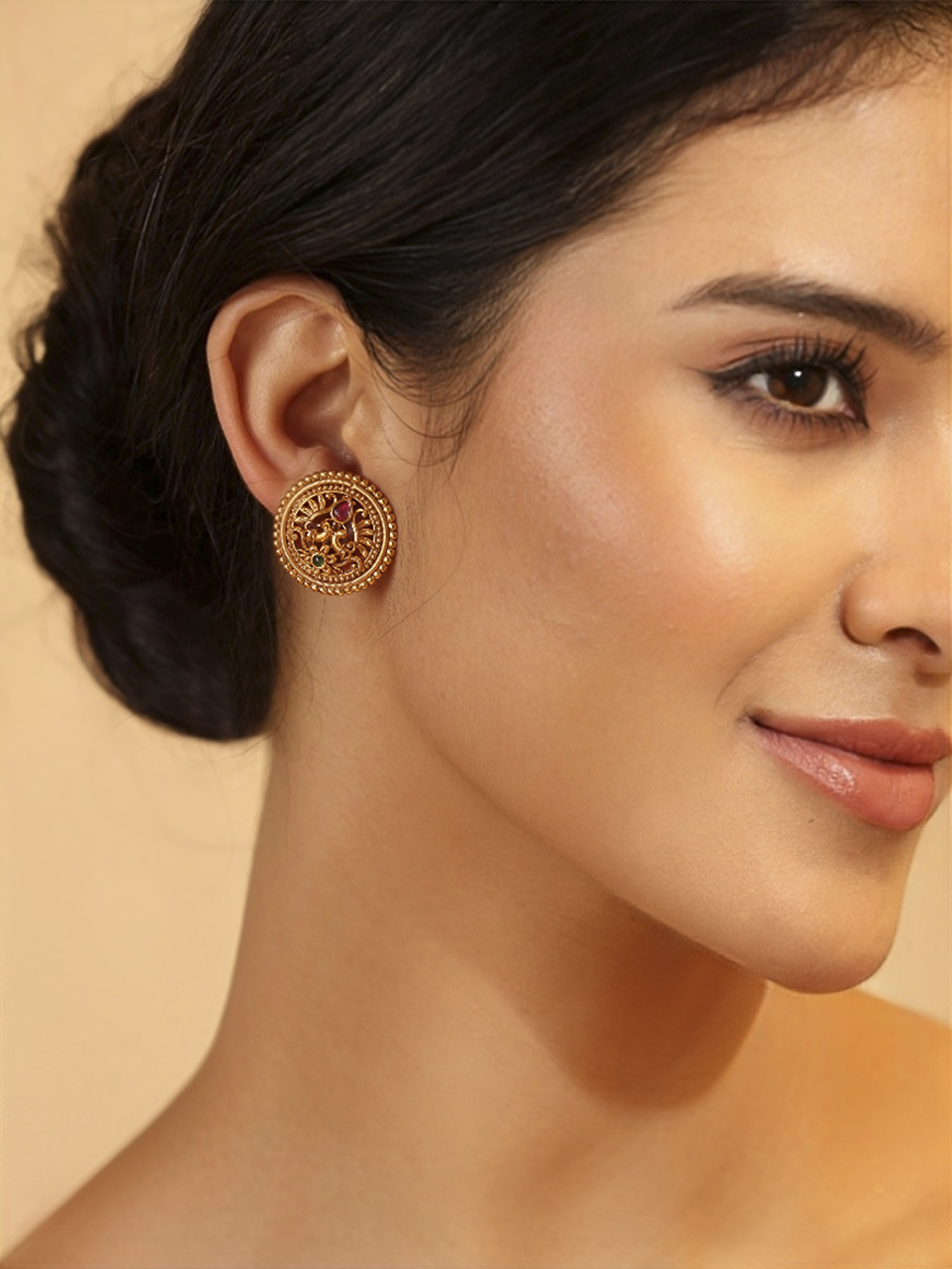 Pink Gold Plated Brass Stud Earrings image number 1