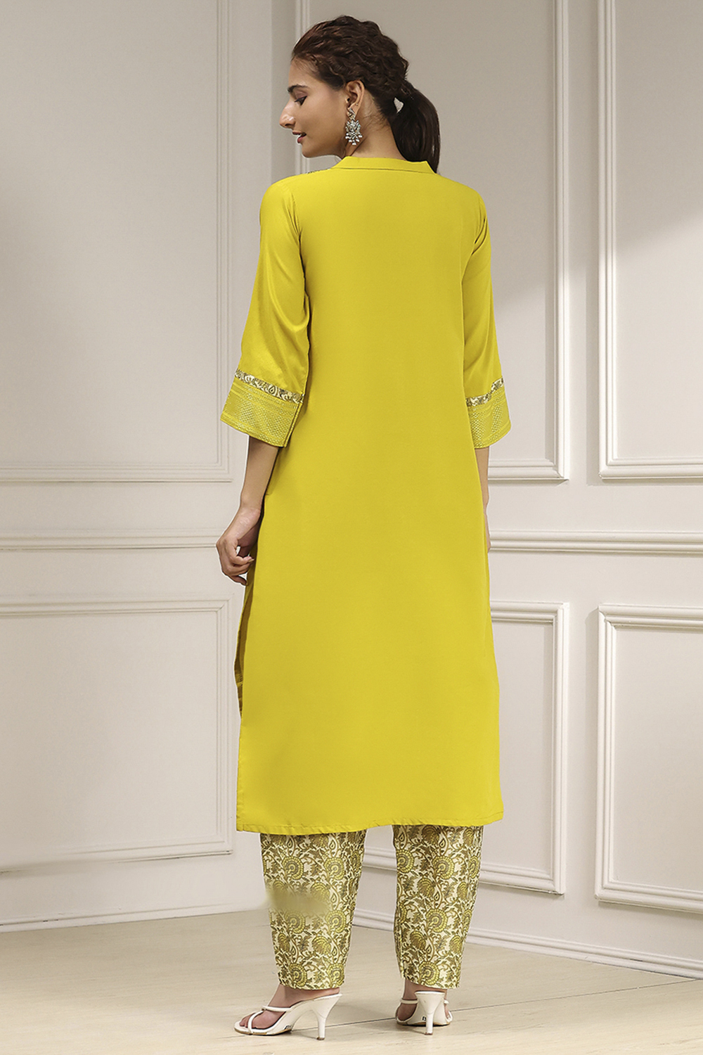 Mustard Cotton Modal Digital Print Unstitched Suit Set image number 5