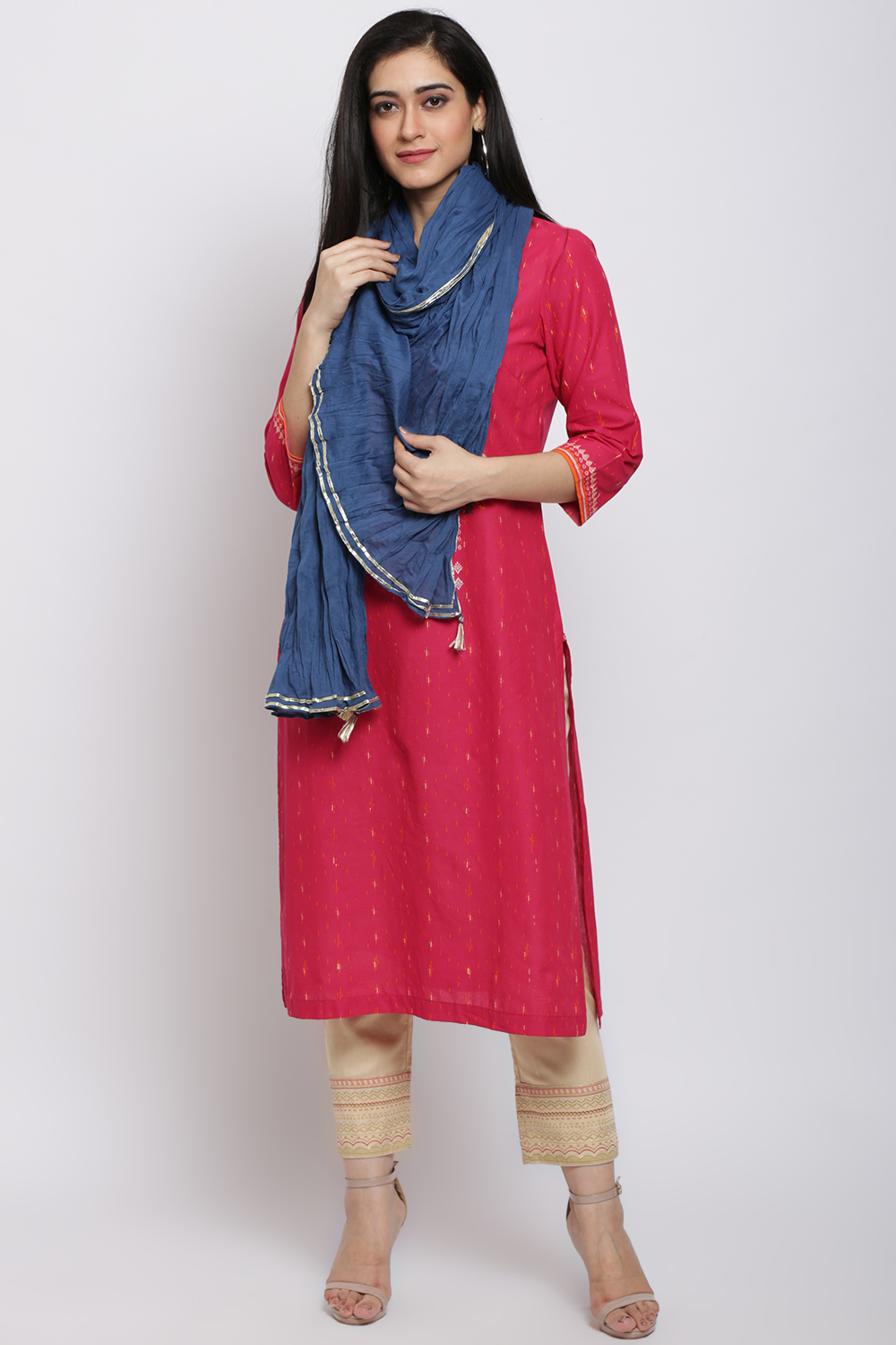 Blue Cotton Solid Dupatta image number 2