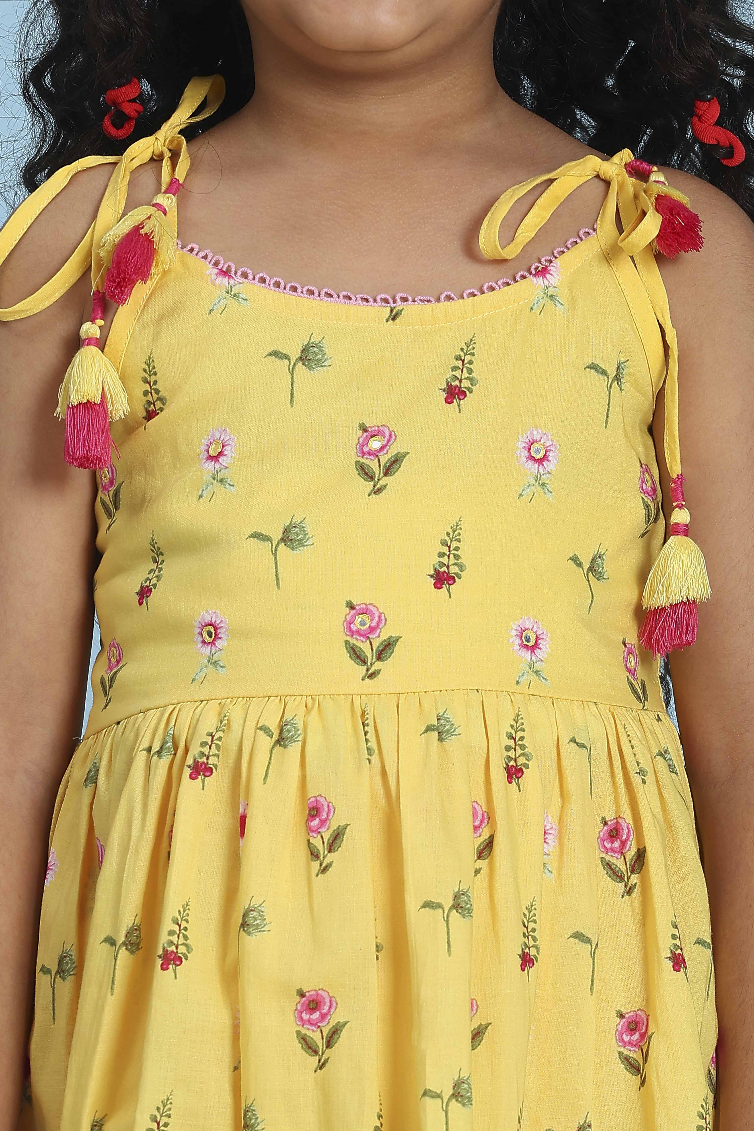 Yellow Cotton Printed Peplum Suit Set image number 1