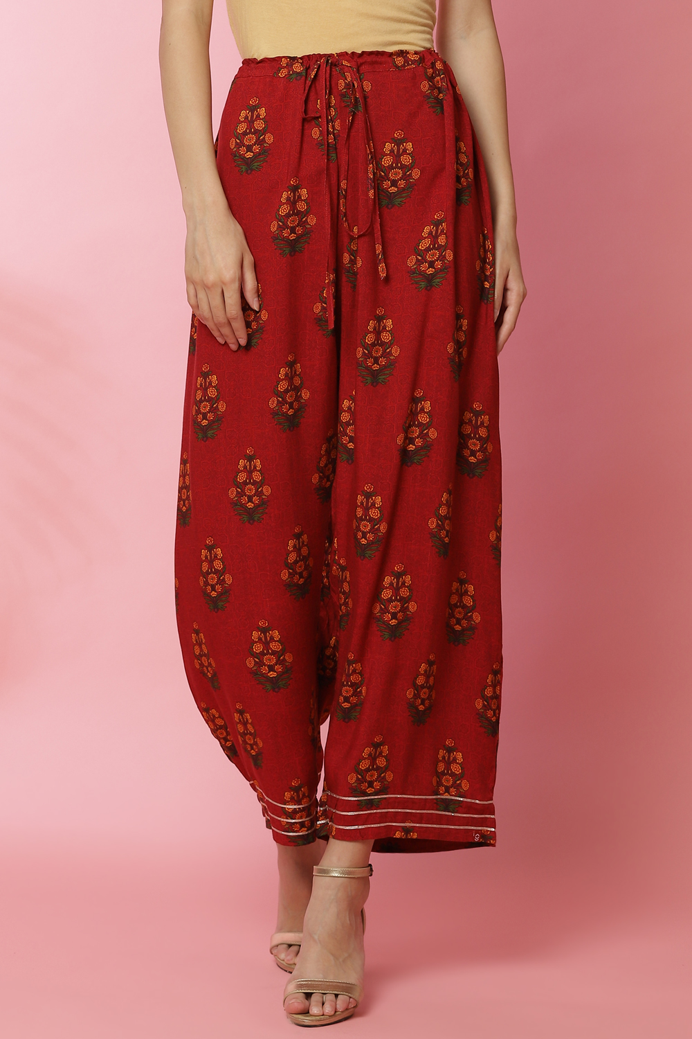 Rust Cotton Floral Palazzo Pants image number 0