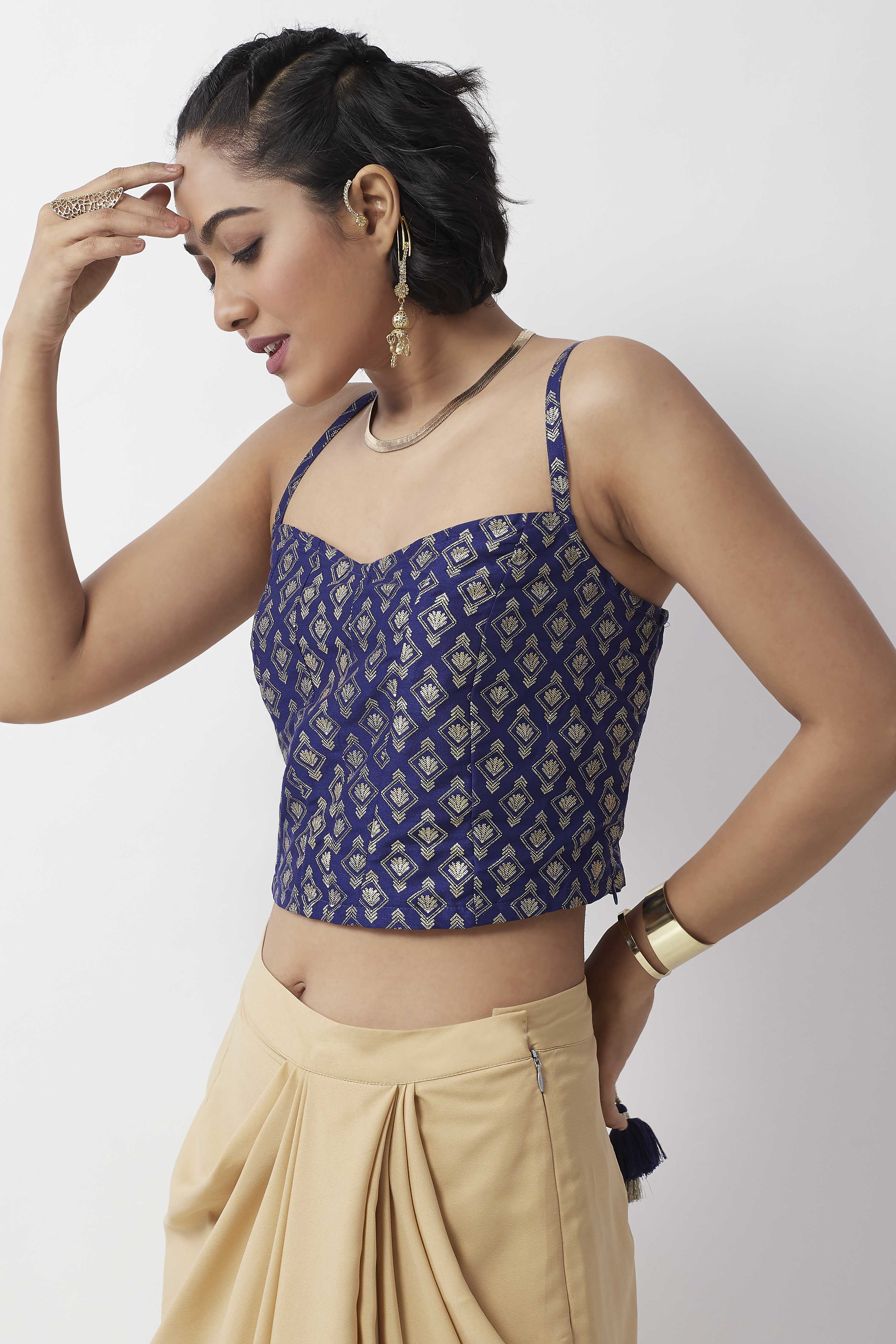 Cobalt Blue Geometric Printed Crop Top image number 0