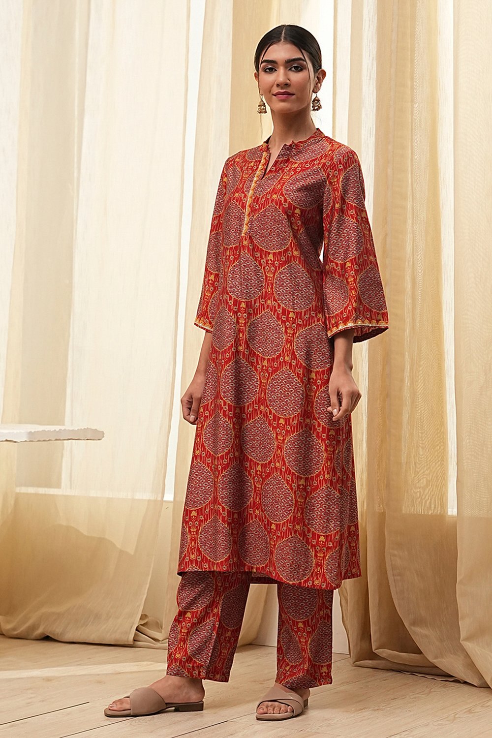 Rust Red Printed Co-ord Set image number 2