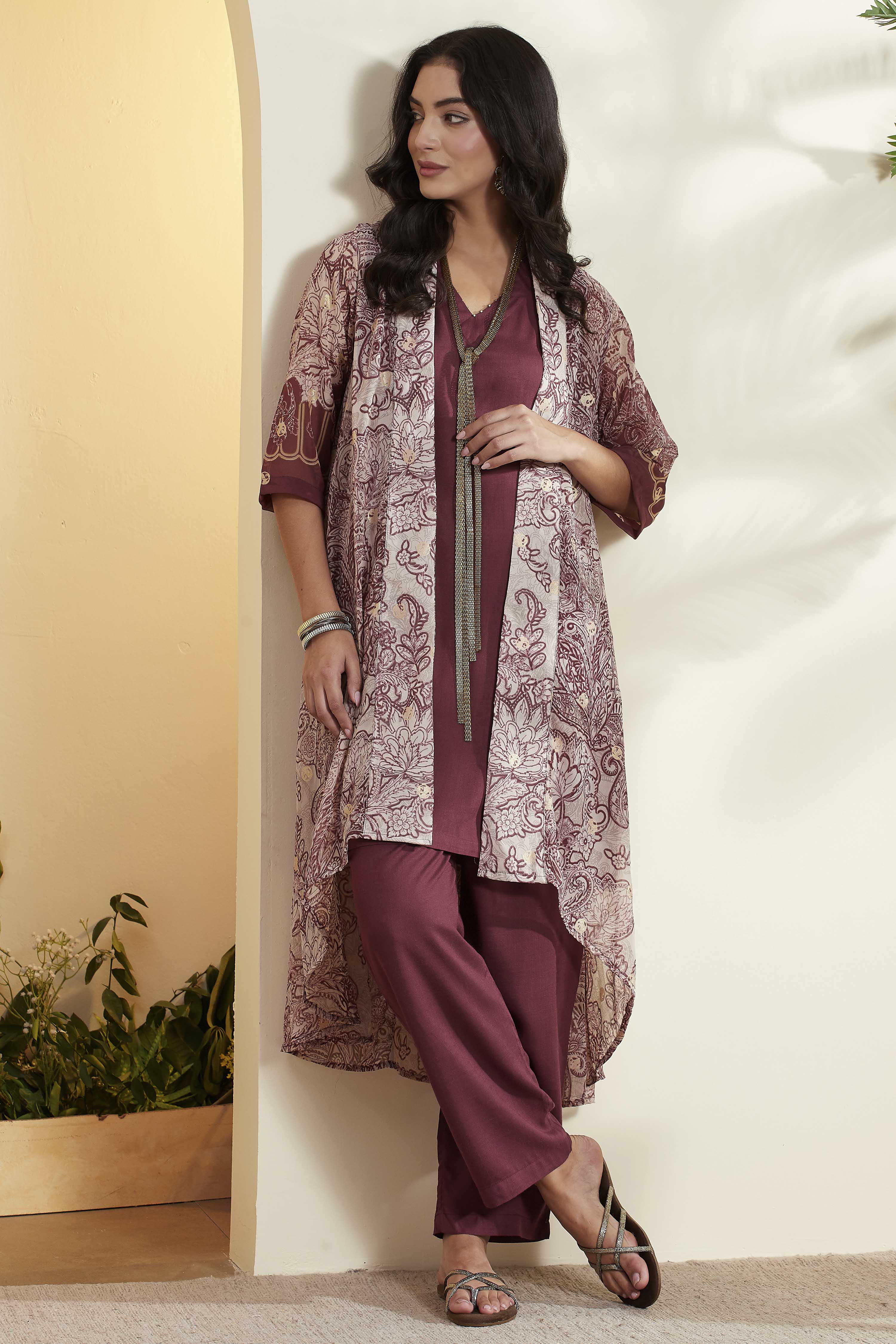 Onion Pink Viscose Rayon Printed Fusion Set image number 0
