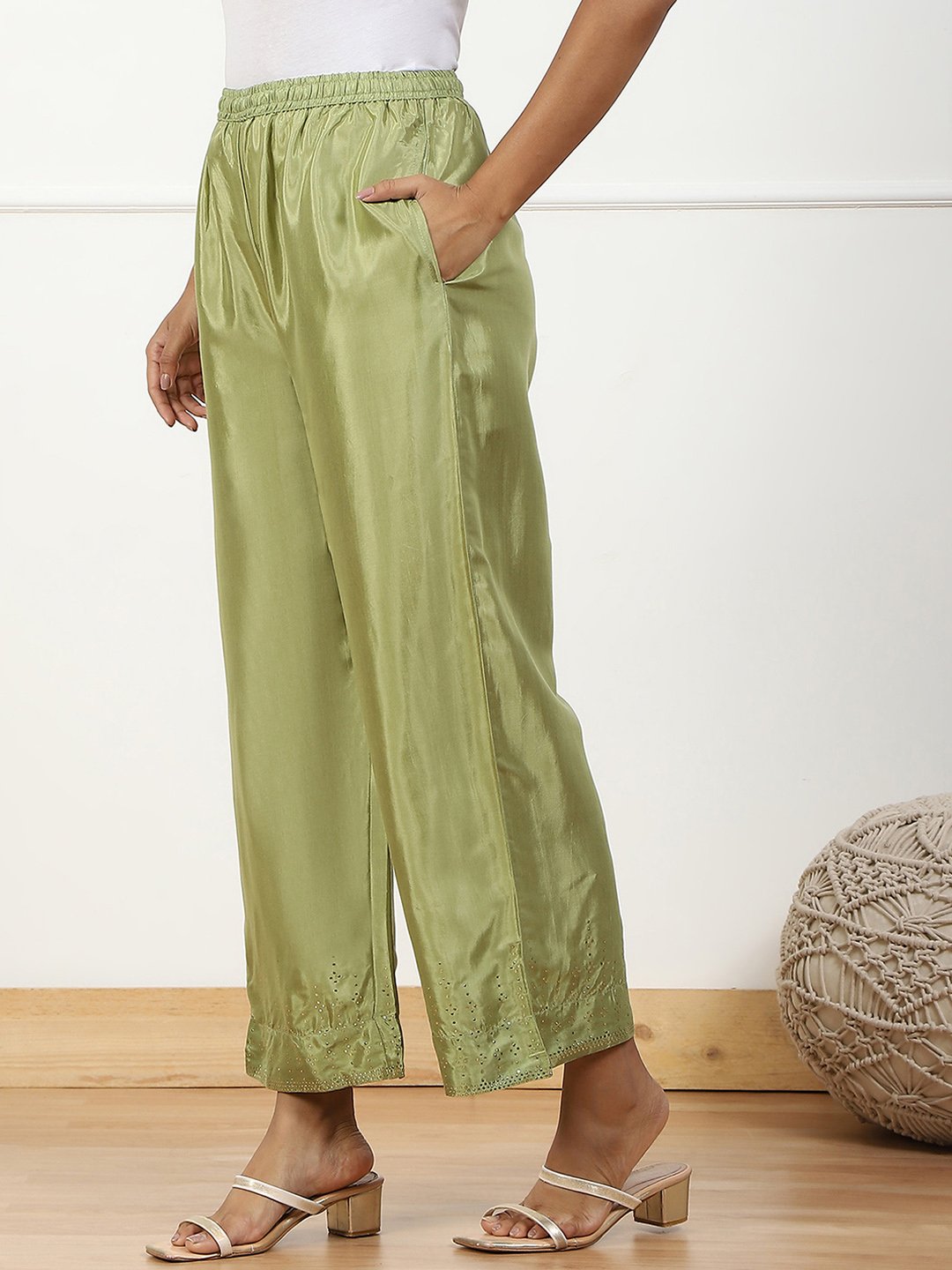 Mint Green Shantoon Straight Palazzo image number 2