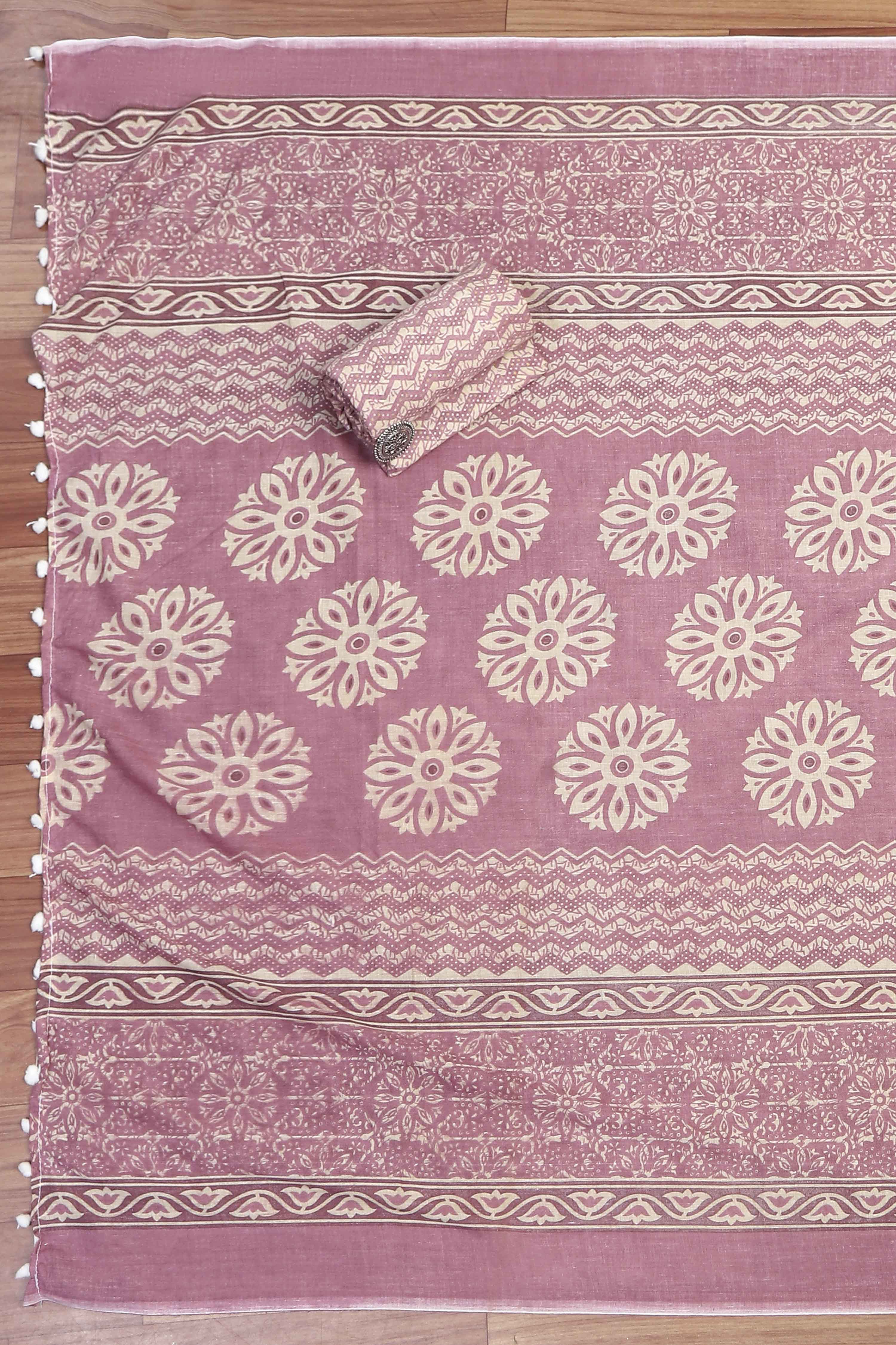 Blue Cotton Unstitched Suit Set image number 3