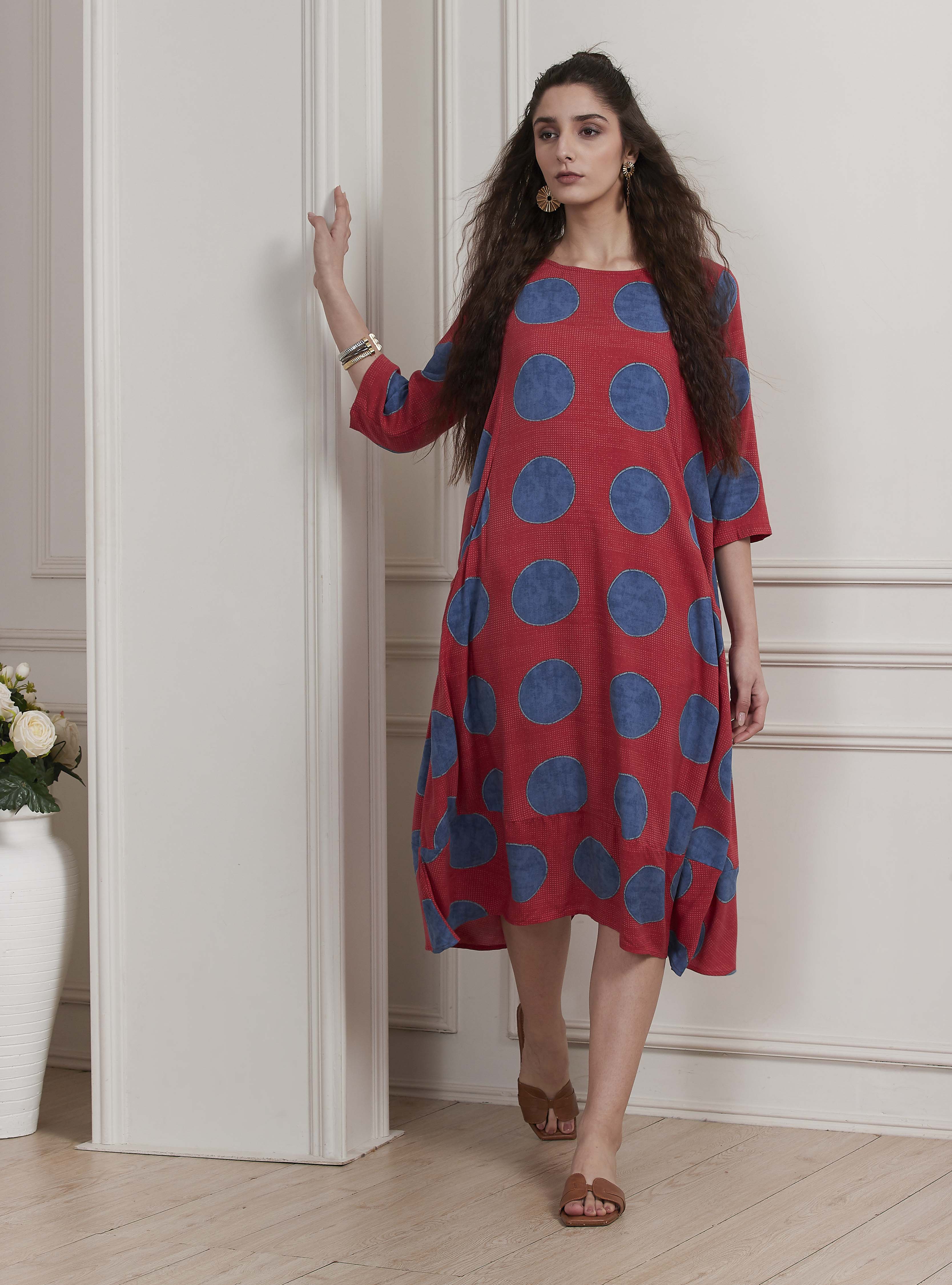 Mustard Yellow Printed A-Line Dress image number 0