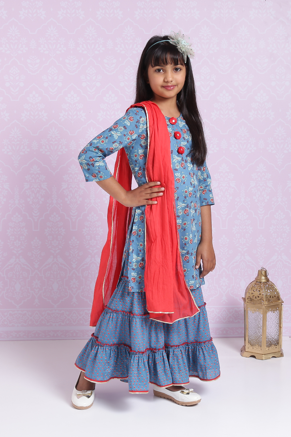 Blue Cotton Sharara Kurta Sharara Suit Set image number 6