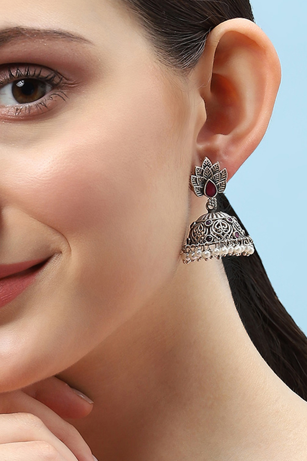 Pink Brass Jhumkas image number 1