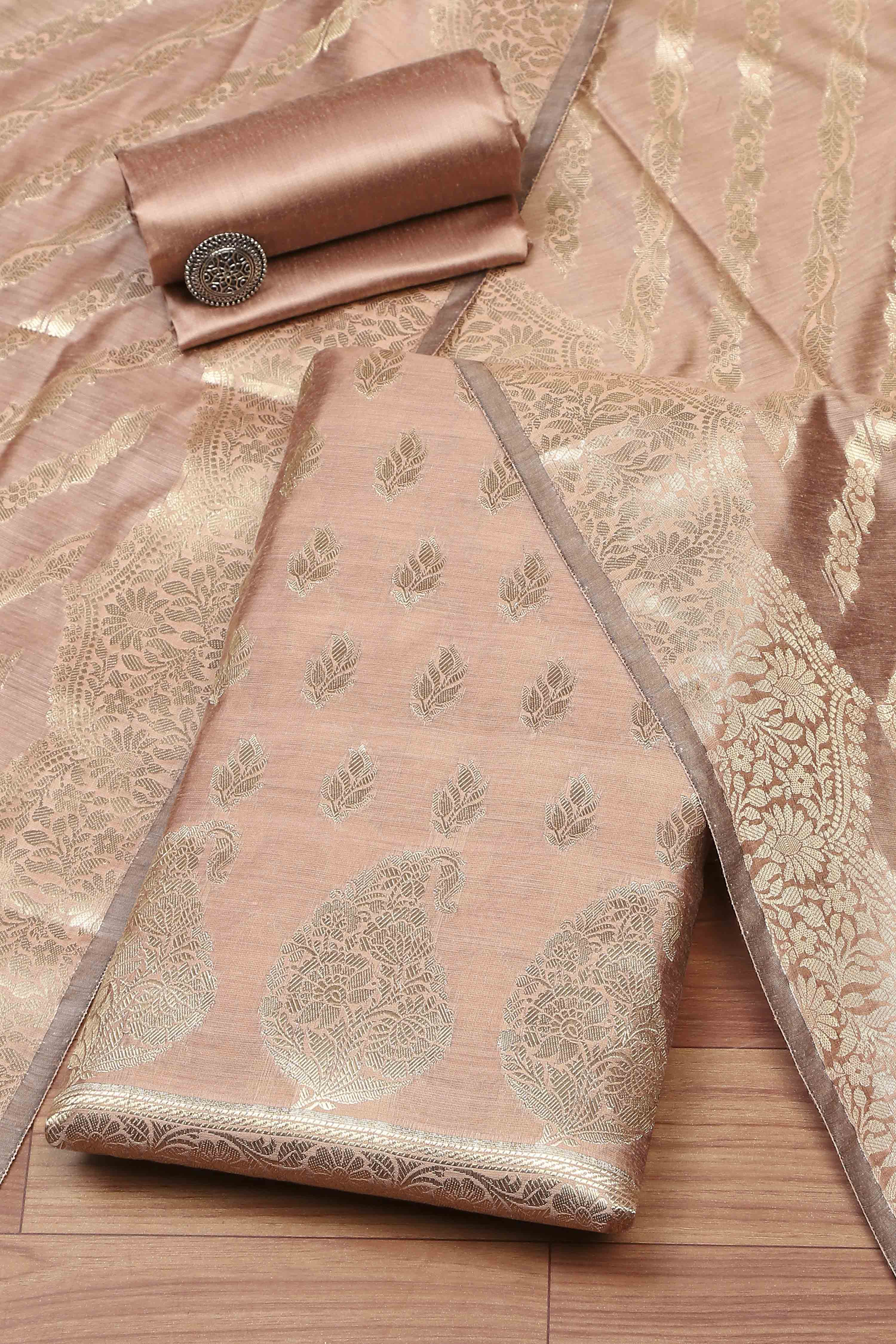 Blue Chanderi  Unstitched Suit Set image number 0