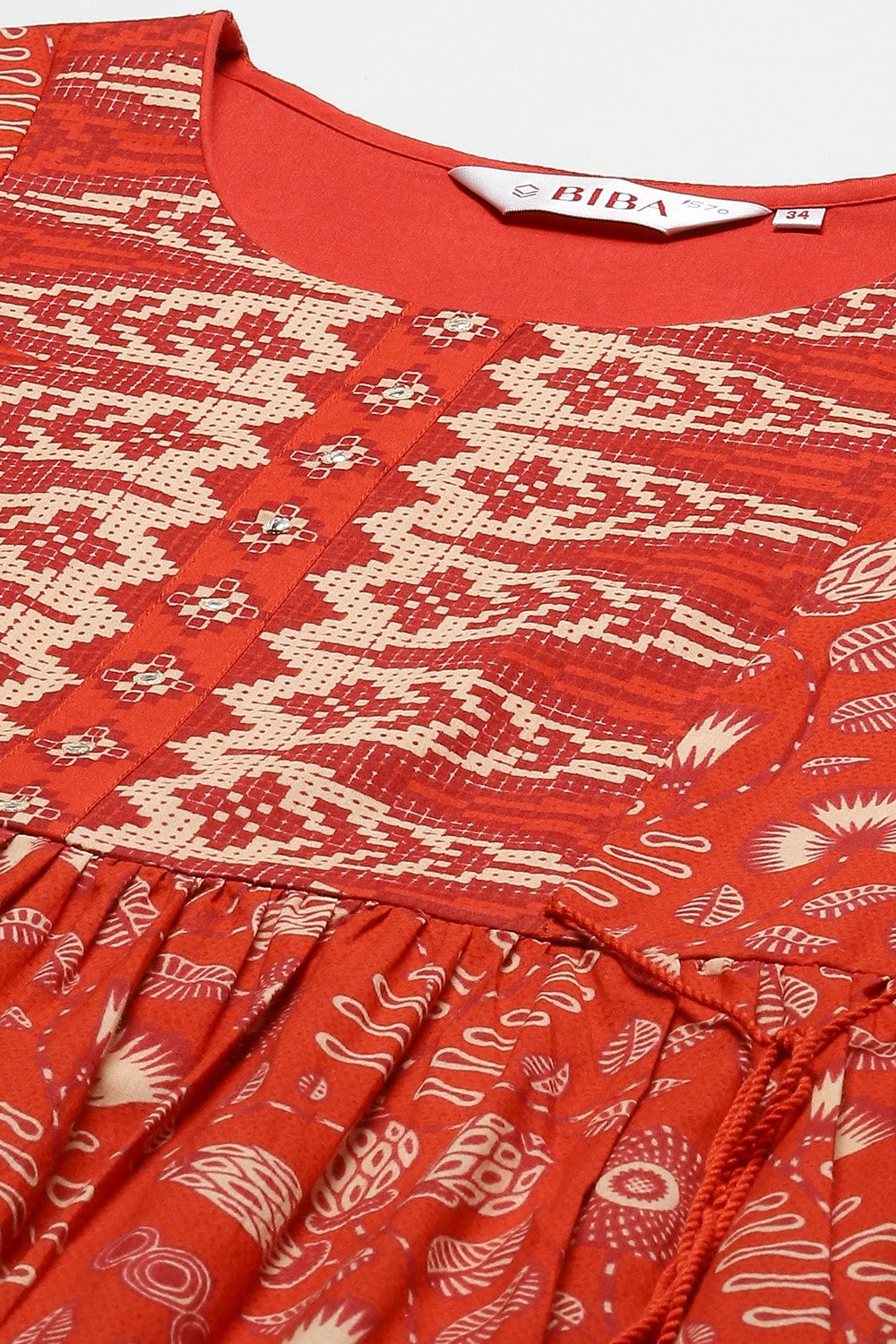 Mustard Cotton Flared Fusion Printed Dress image number 1