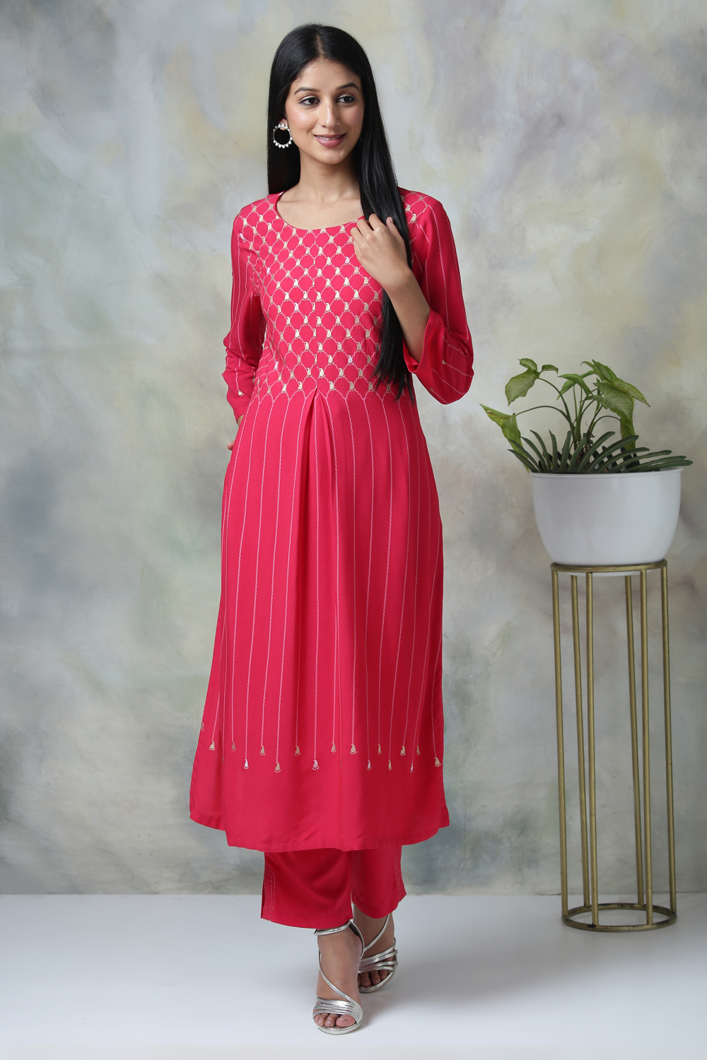 Blue Rayon Straight Kurta Pants Set image number 4