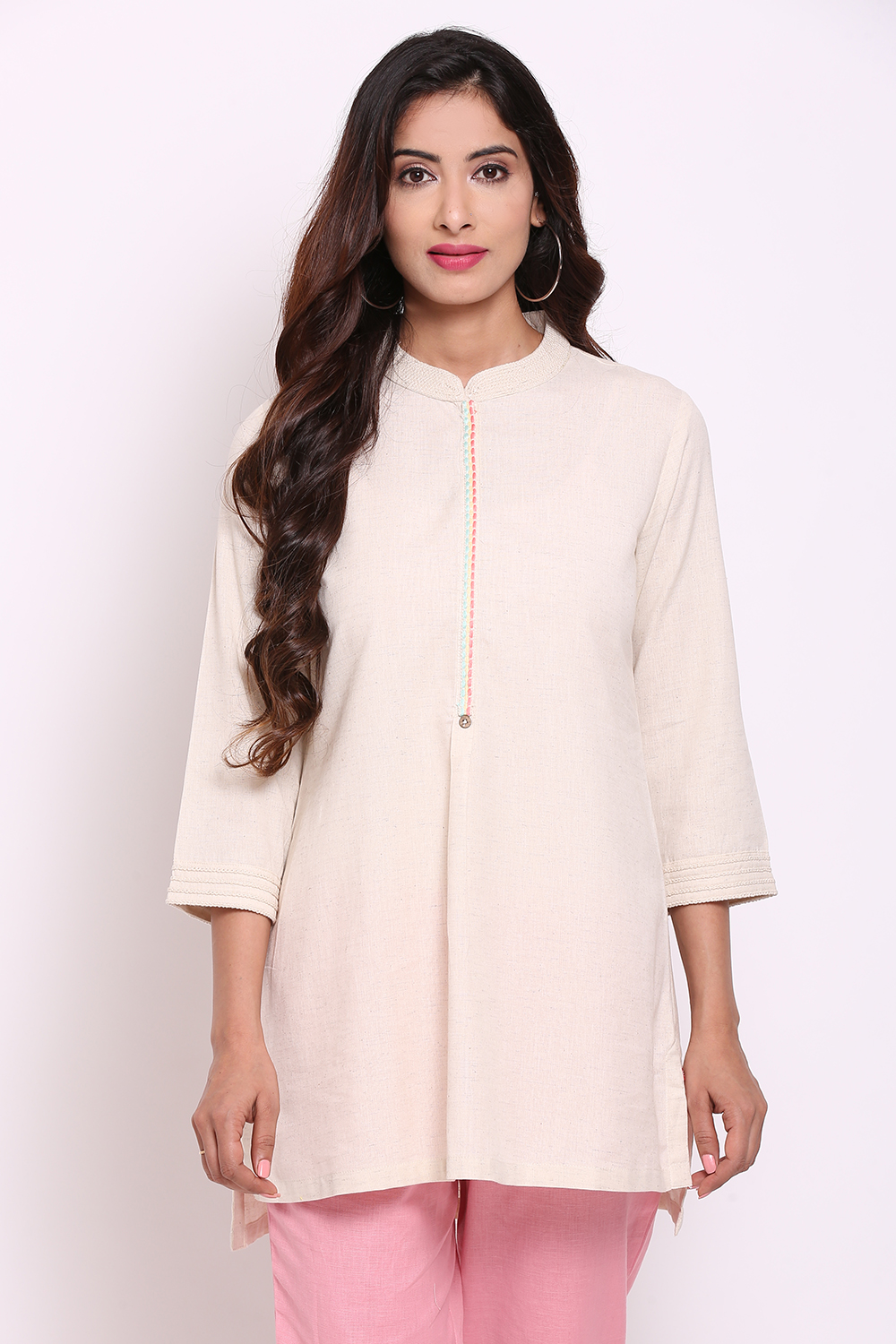 Natural Cotton Flax Straight Solid Kurti image number 0