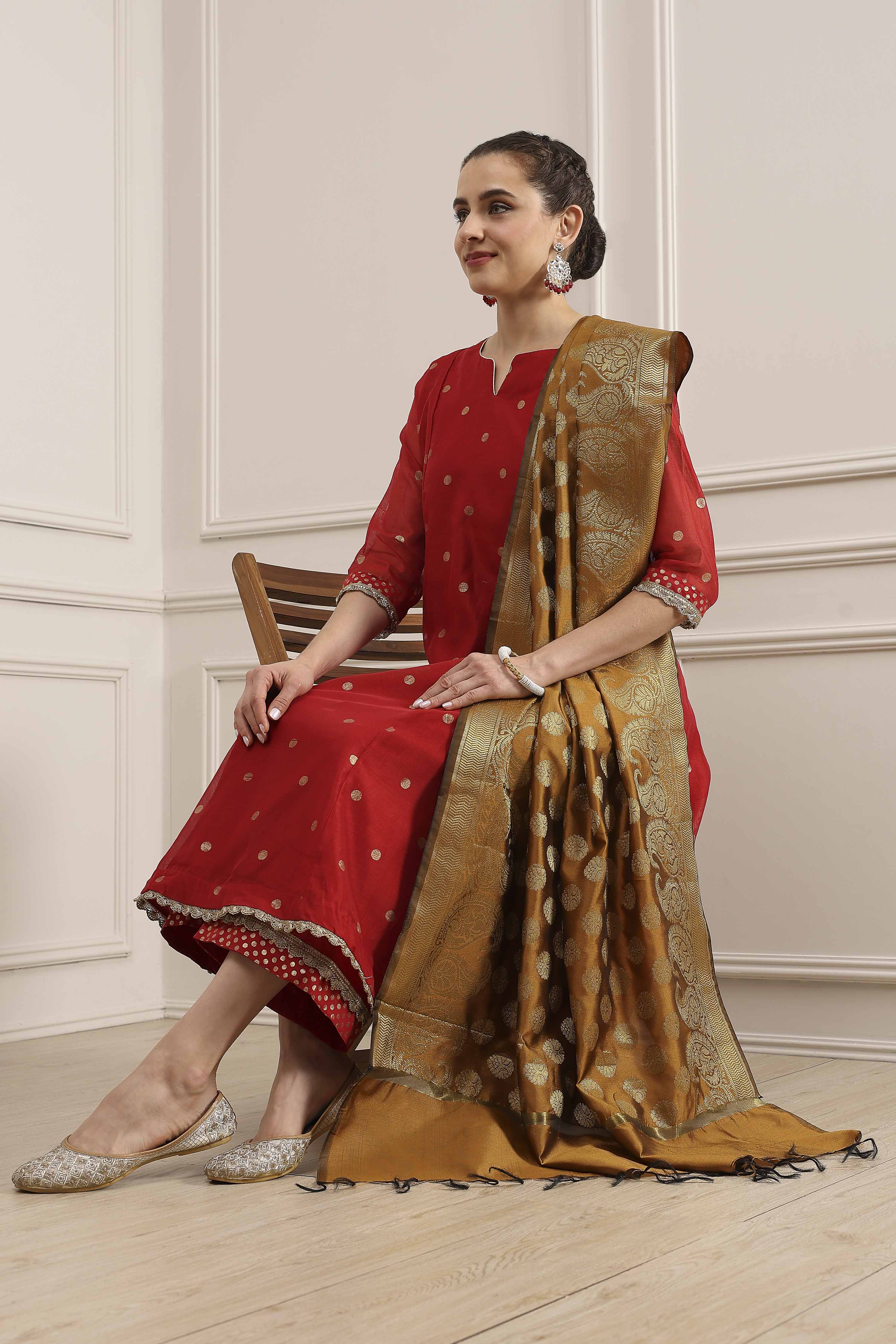 Mustard Polyester Yarndyed Dupatta image number 3