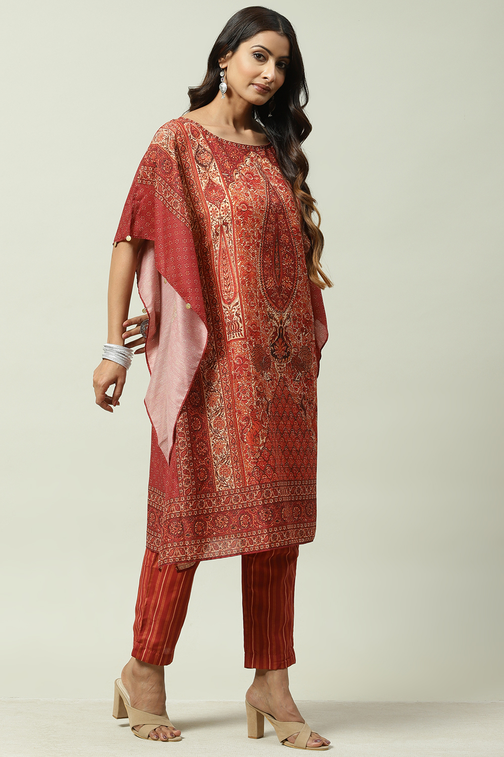 Brown Art Silk Kaftan Set image number 5