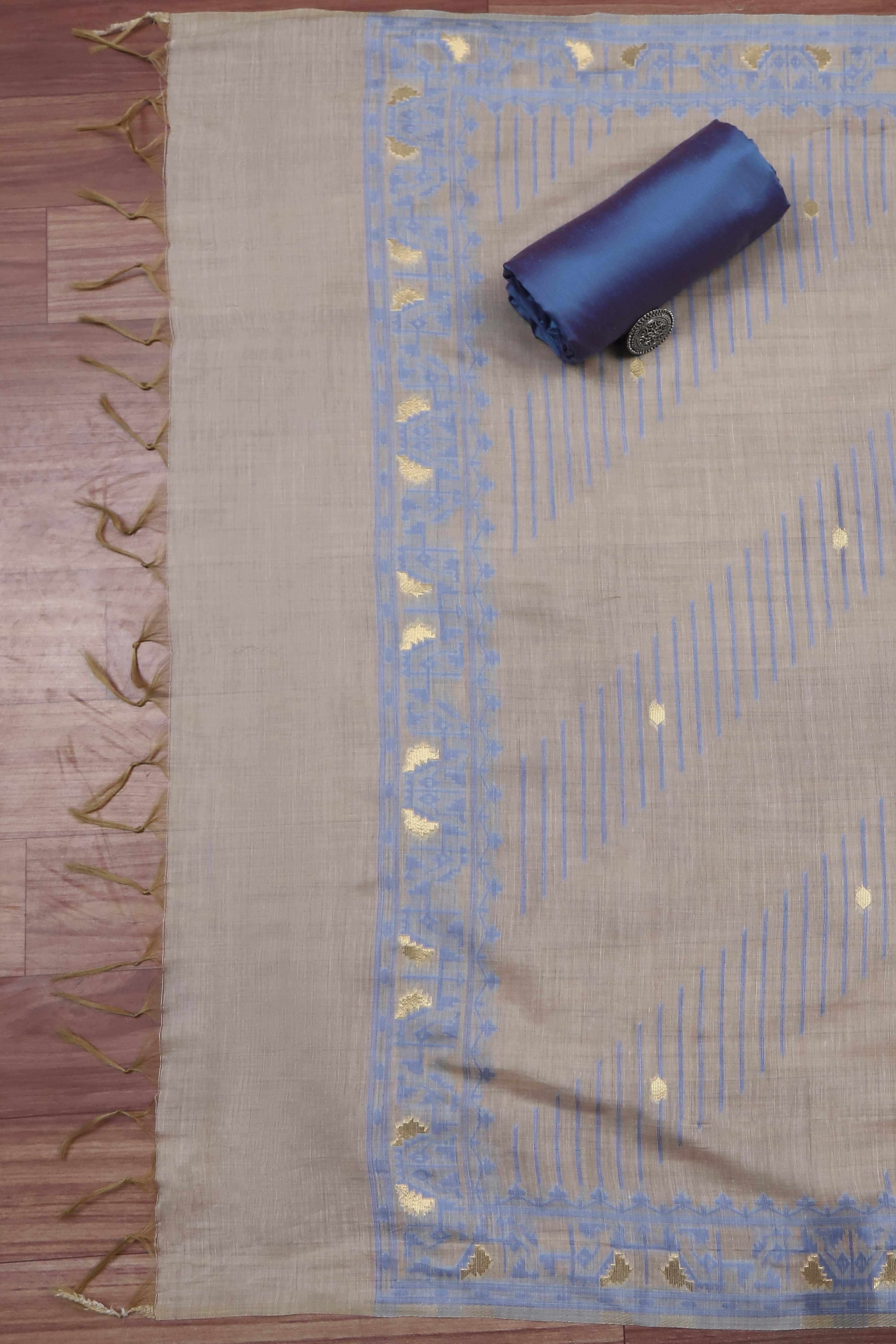 Blue Cotton Jamdani Unstitched Suit Set image number 3