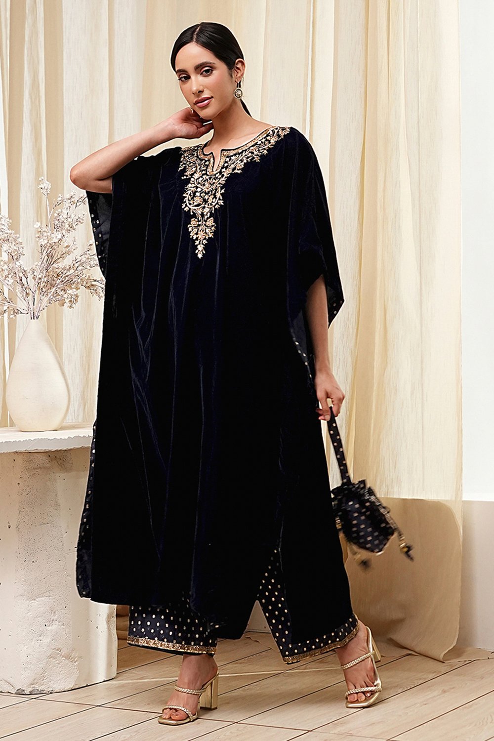 Blue Art Silk A-Line Kurta Palazzo Suit Set image number 3