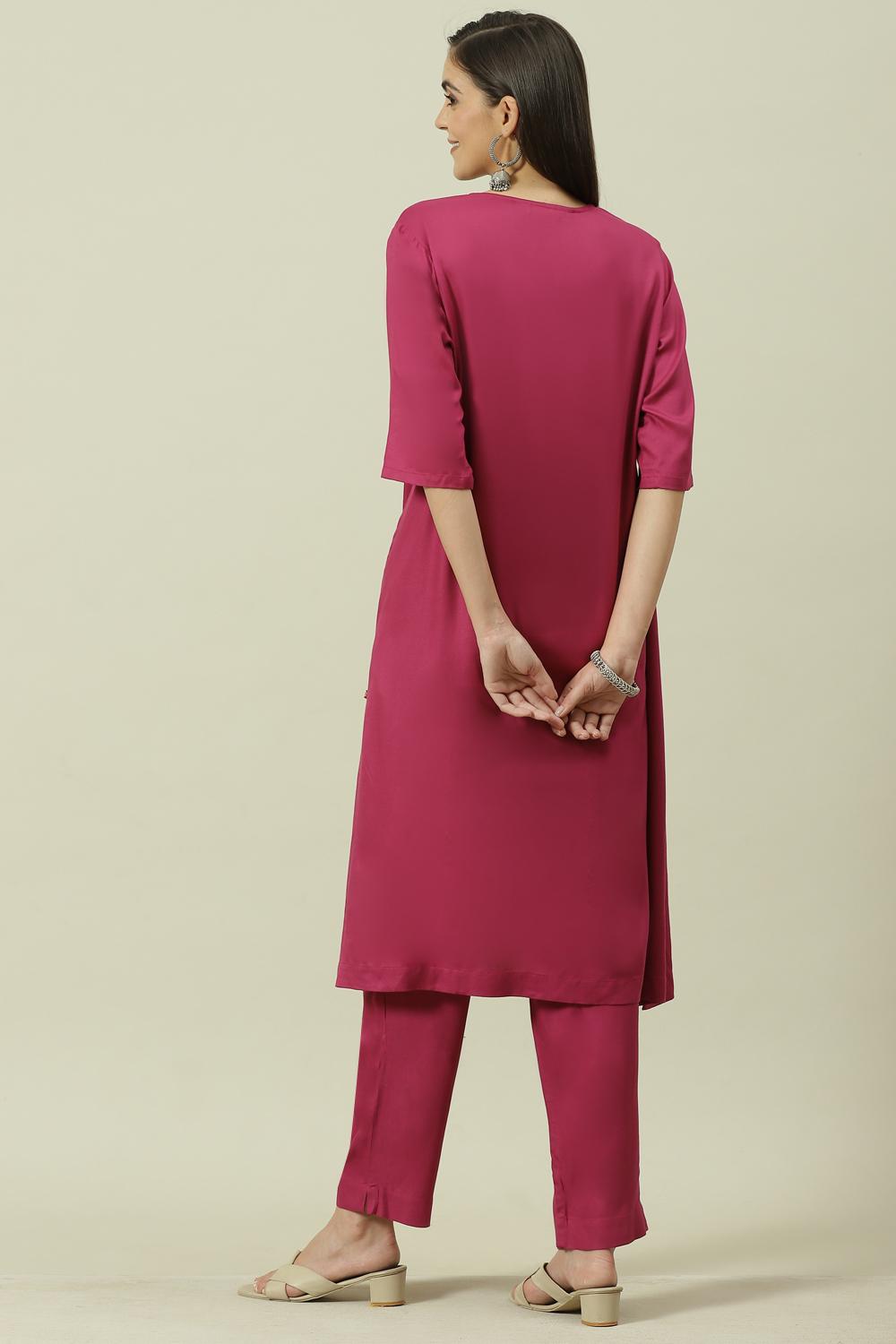 Sage Green Solid LIVA Straight Kurta Slim Pant Suit Set image number 4