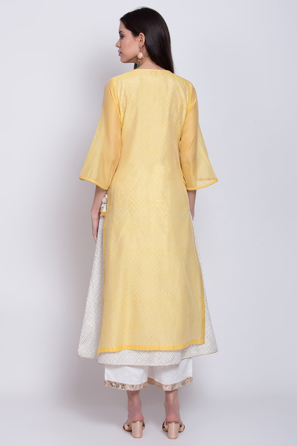 Pink Poly Cotton Flared Yarndyed Kurta image number 5