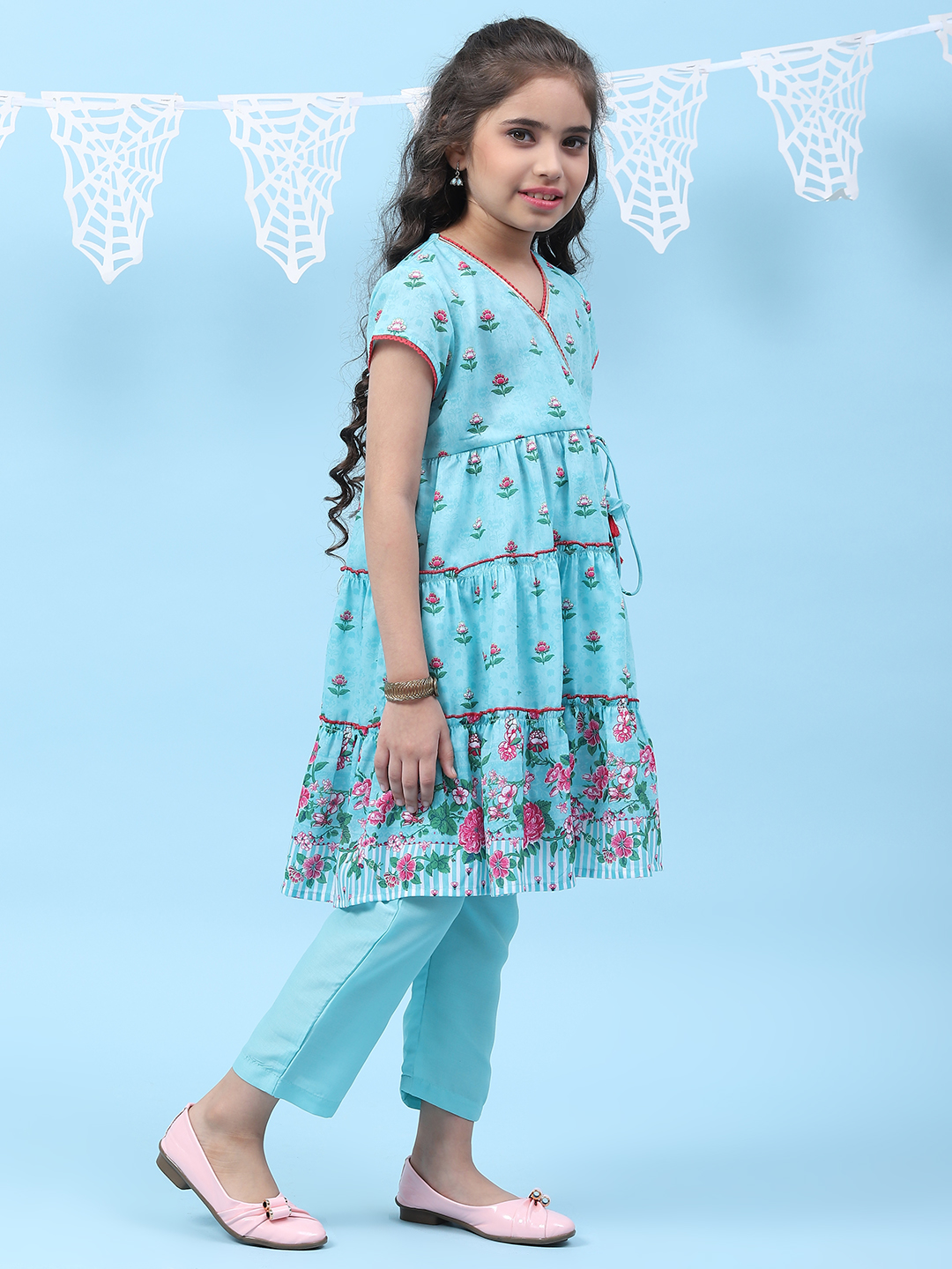Turquoise Art Silk Straight Printed Kurta image number 5